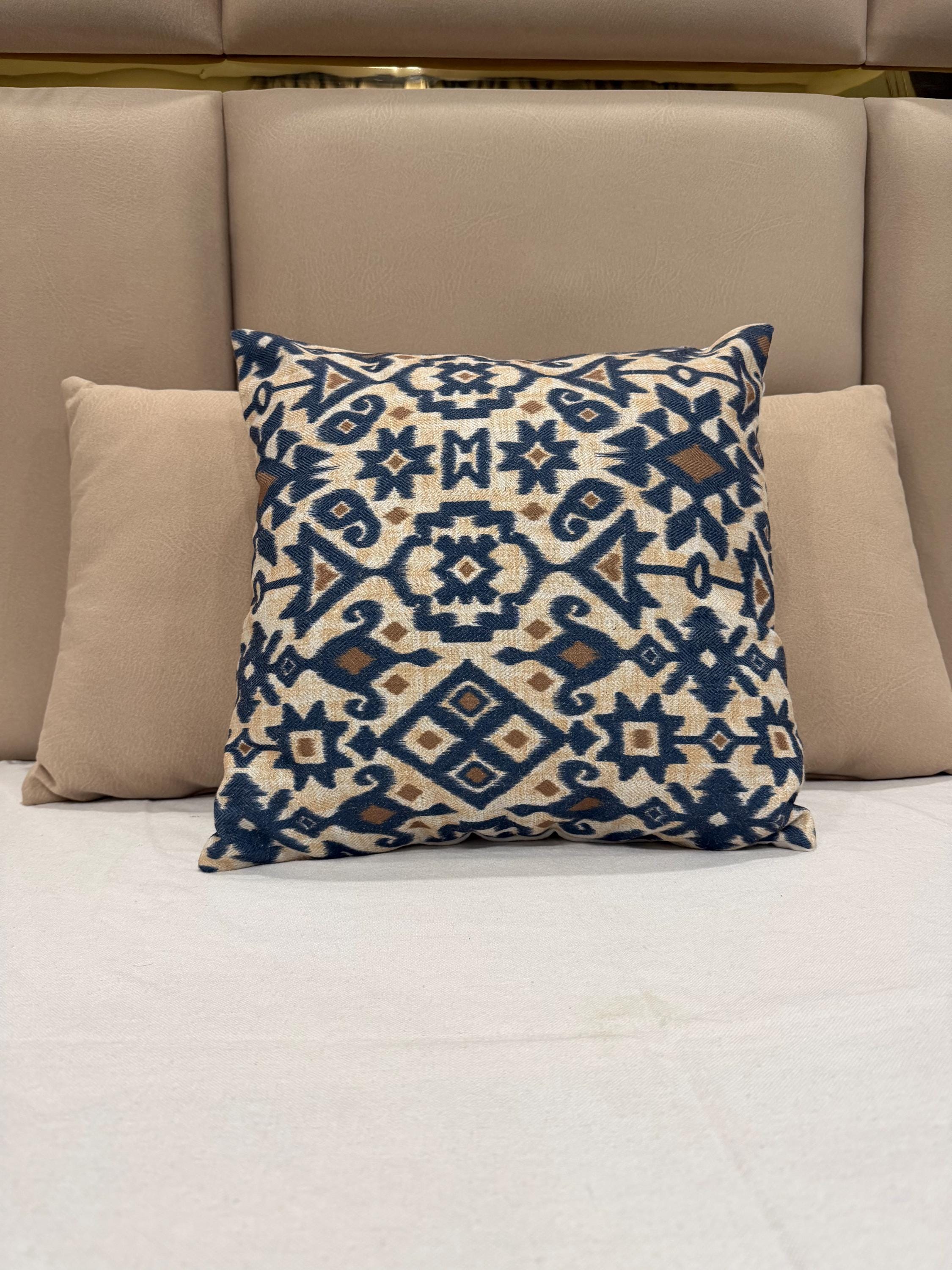 Thick Woolen Pillow Cover — Navy Blue & Beige