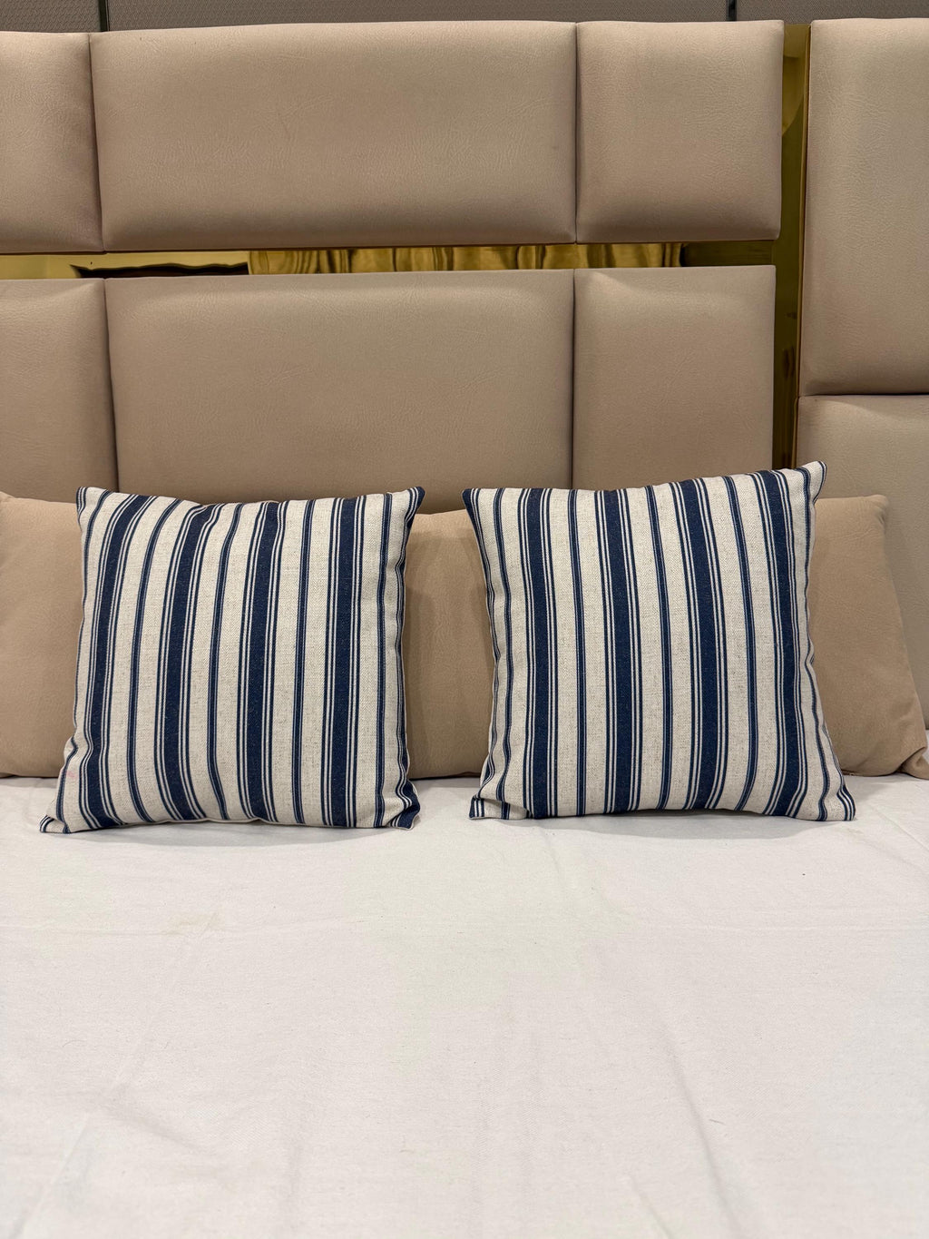 Handmade Wool Pillow Cover | Navy Blue & Beige Ikat Geometric Cushion