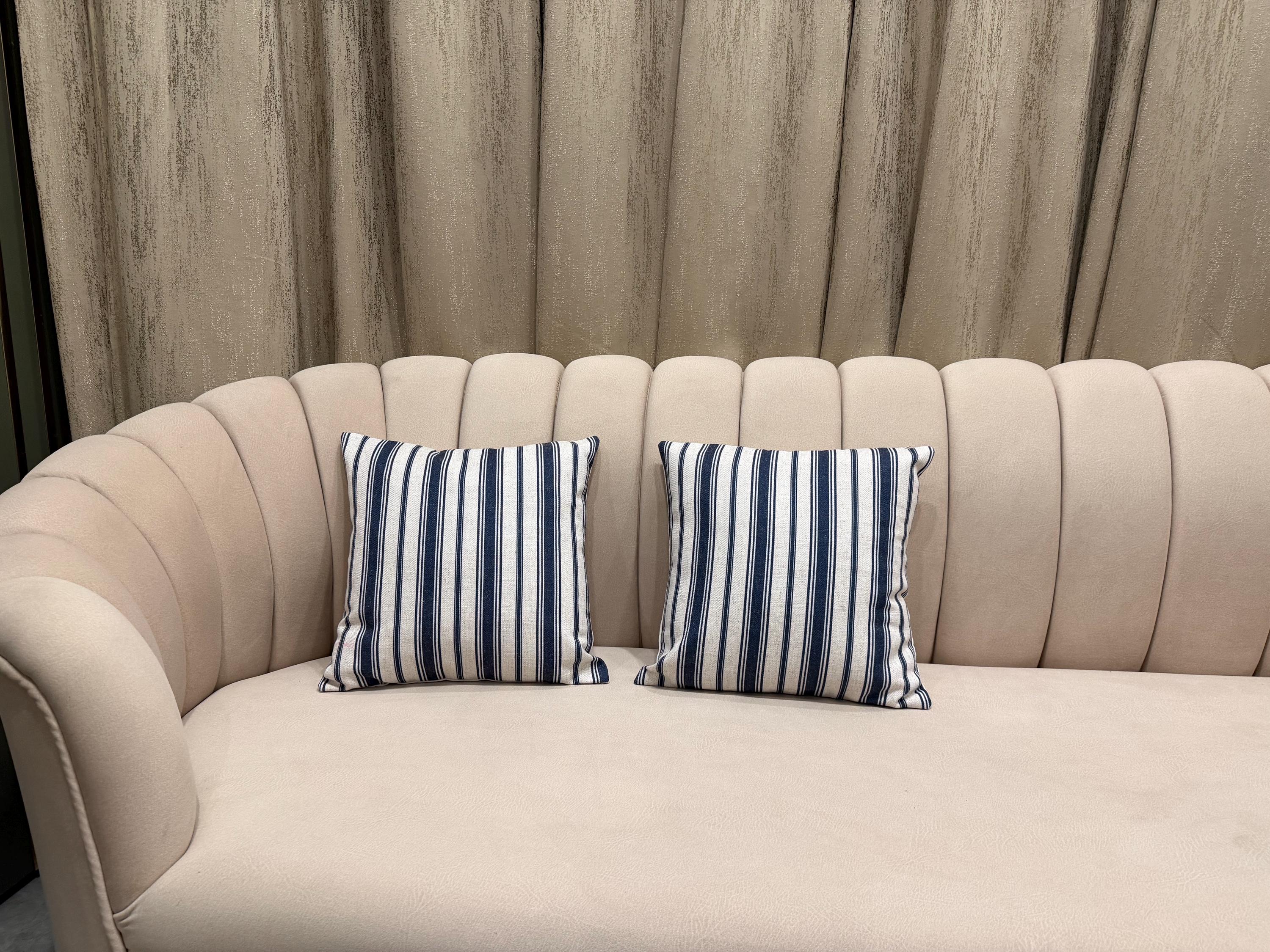 Handmade Wool Pillow Cover | Navy Blue & Beige Ikat Geometric Cushion