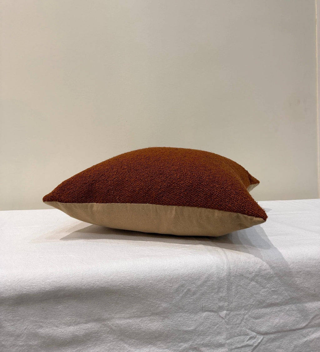 Burnt Orange Teddy Fabric Cushion - Handmade Rust Bouclé Texture Pillow Cover