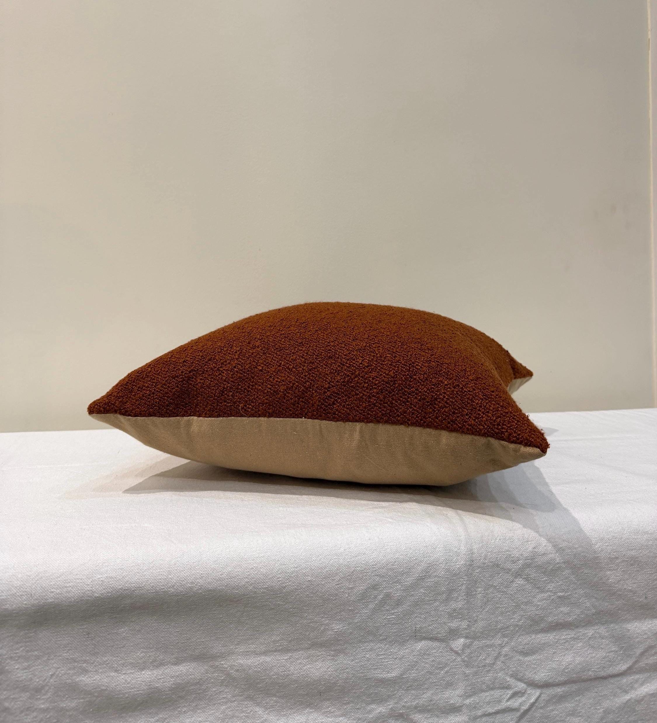 Burnt Orange Teddy Fabric Cushion - Handmade Rust Bouclé Texture Pillow Cover