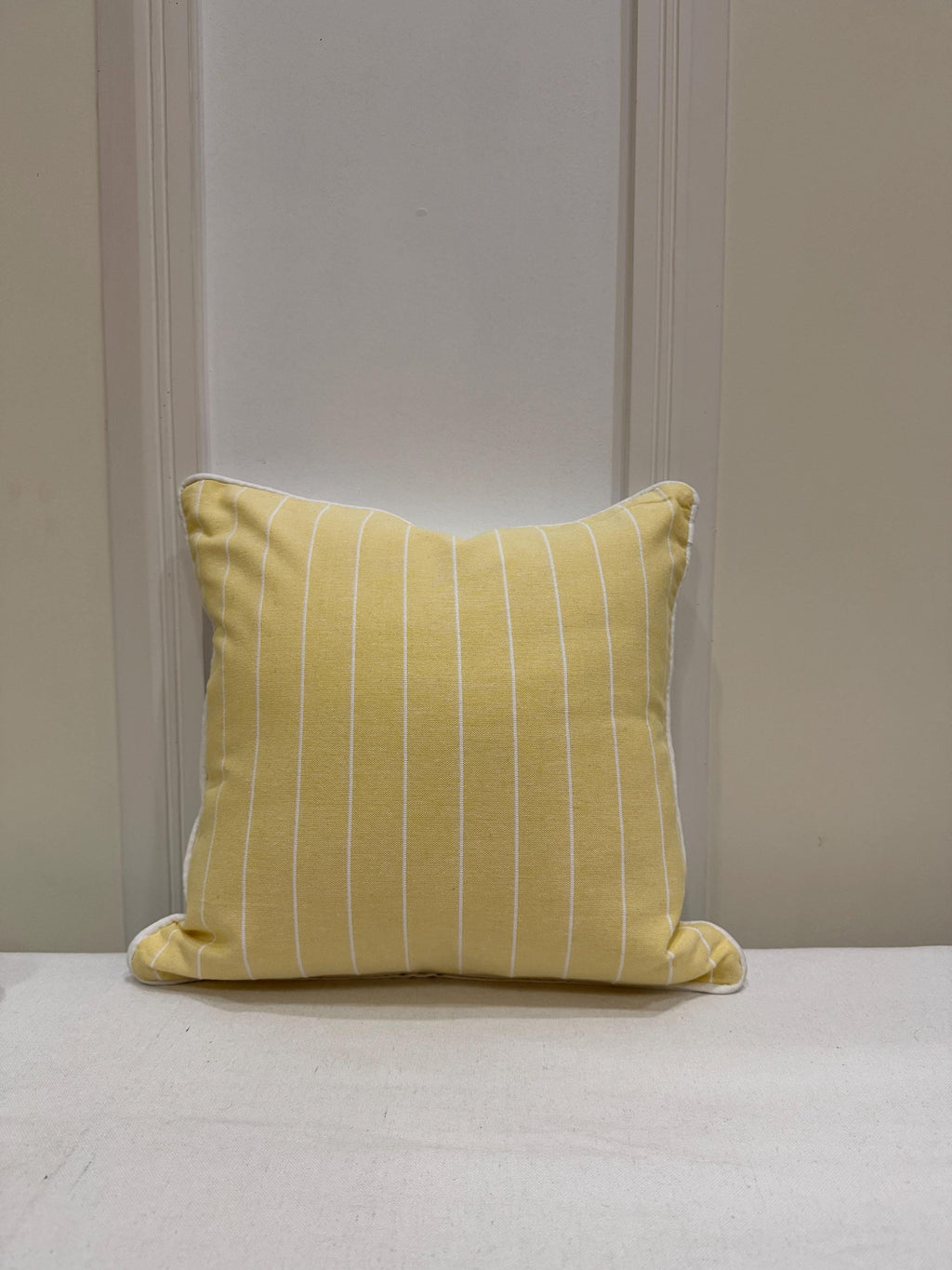 Yellow Striped Cotton Pillow Cover with White Piping – Farmhouse Coastal Cushion