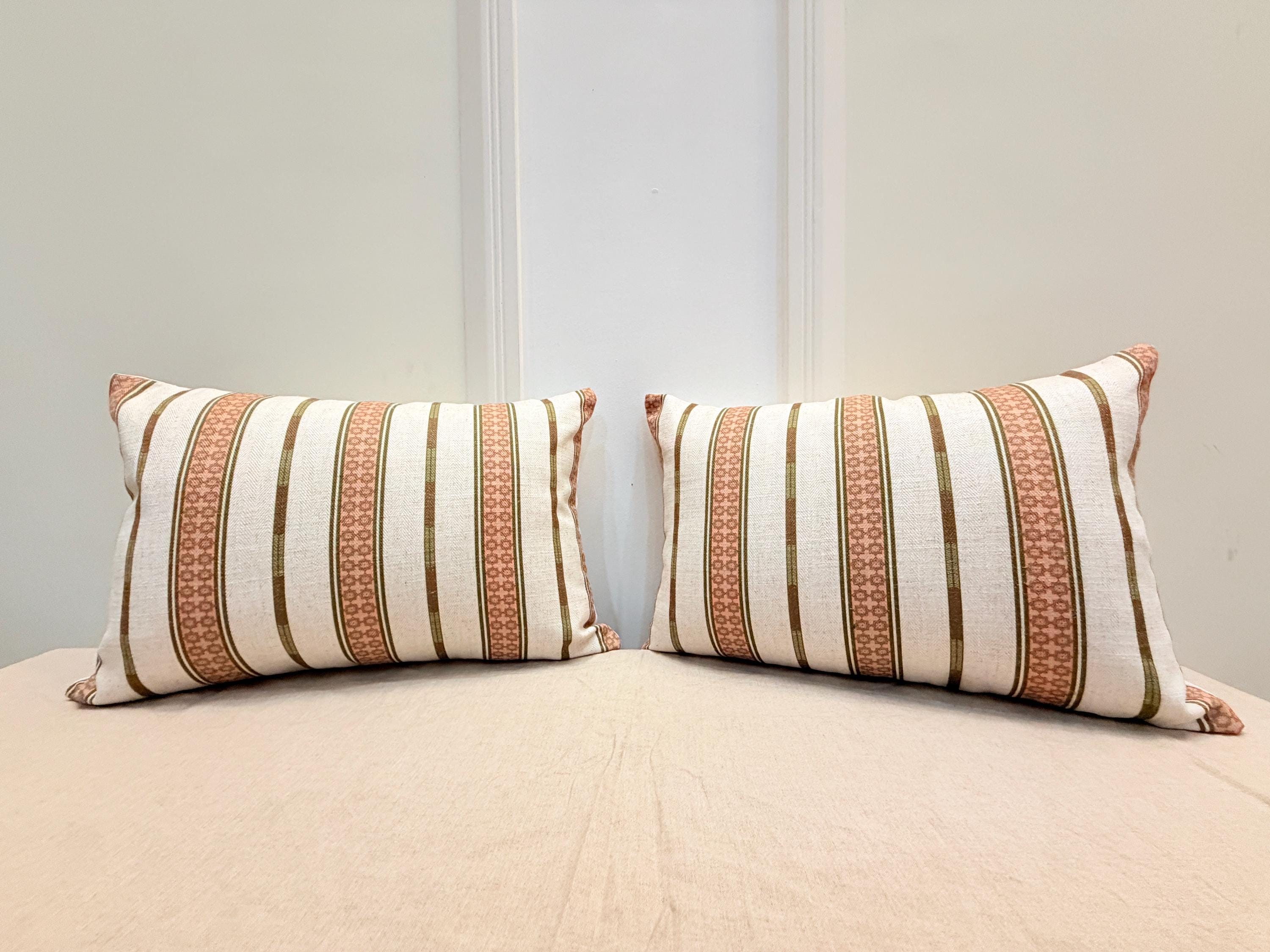 Striped Cotton Pillow Cover | Neutral Beige & Terracotta Woven Cushion | Minimal Boho Decor