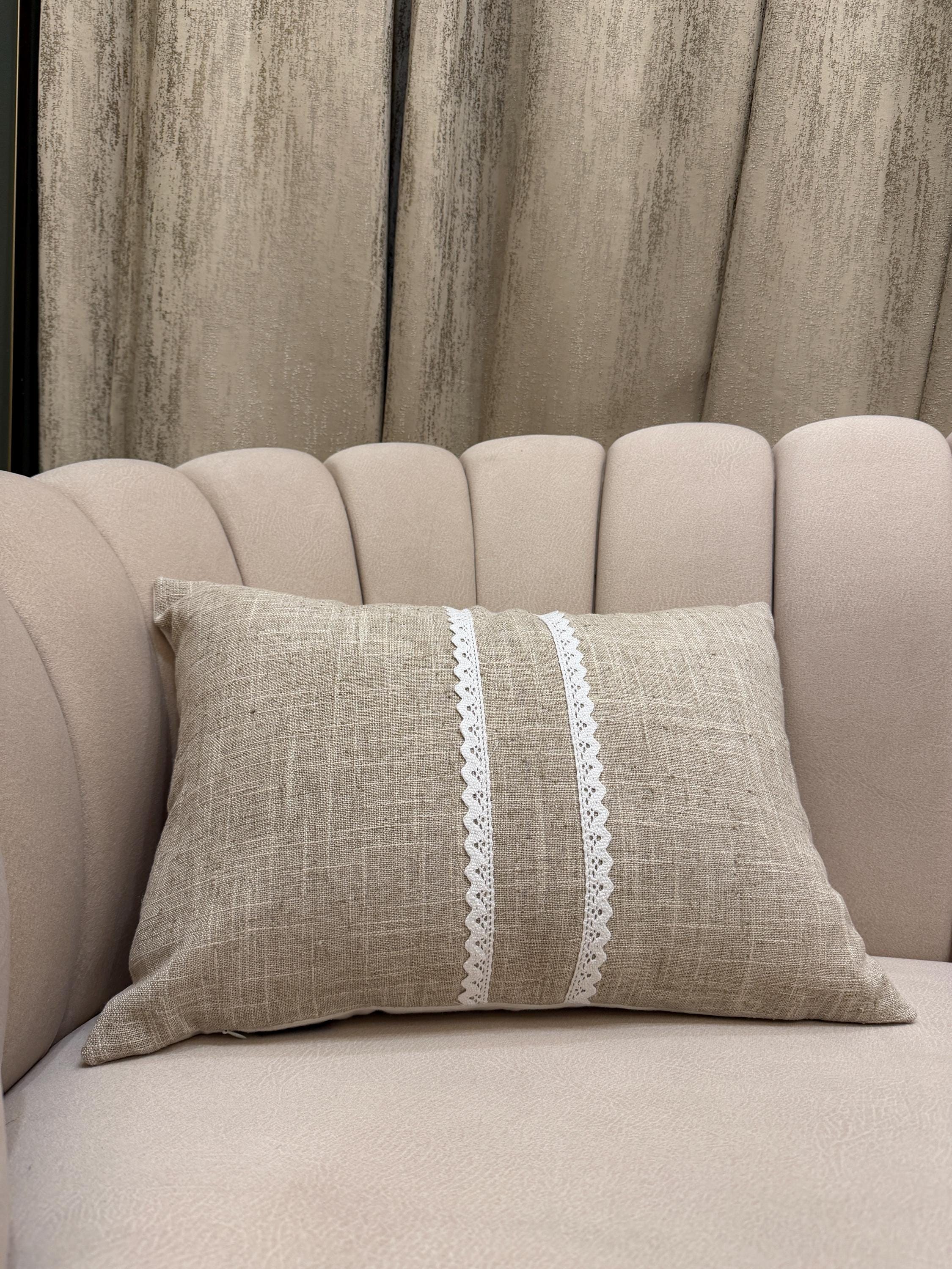 Linen Embroided Pillow Cover | Floral Boho Cushion with Threaded Detail