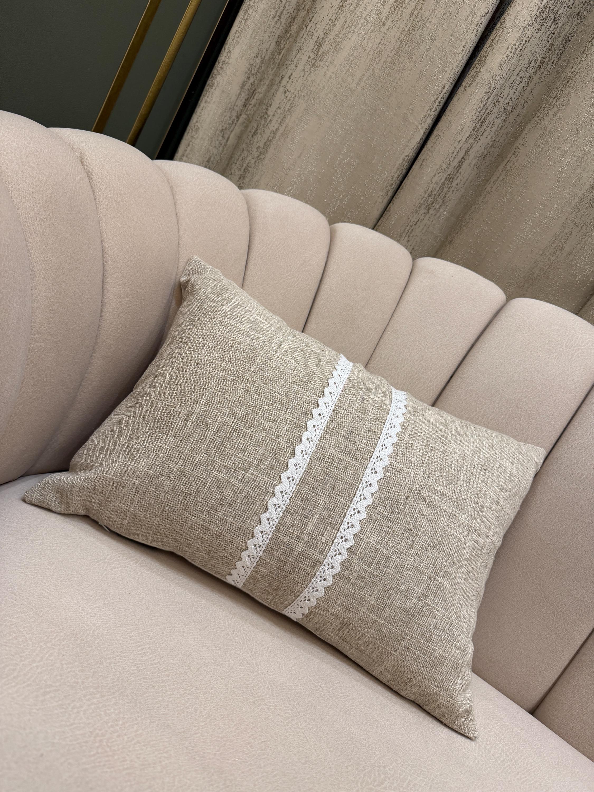 Linen Embroided Pillow Cover | Floral Boho Cushion with Threaded Detail