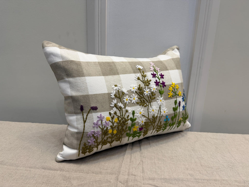 Embroidered Pillow Cover | Floral Boho Cushion with Threaded Detail