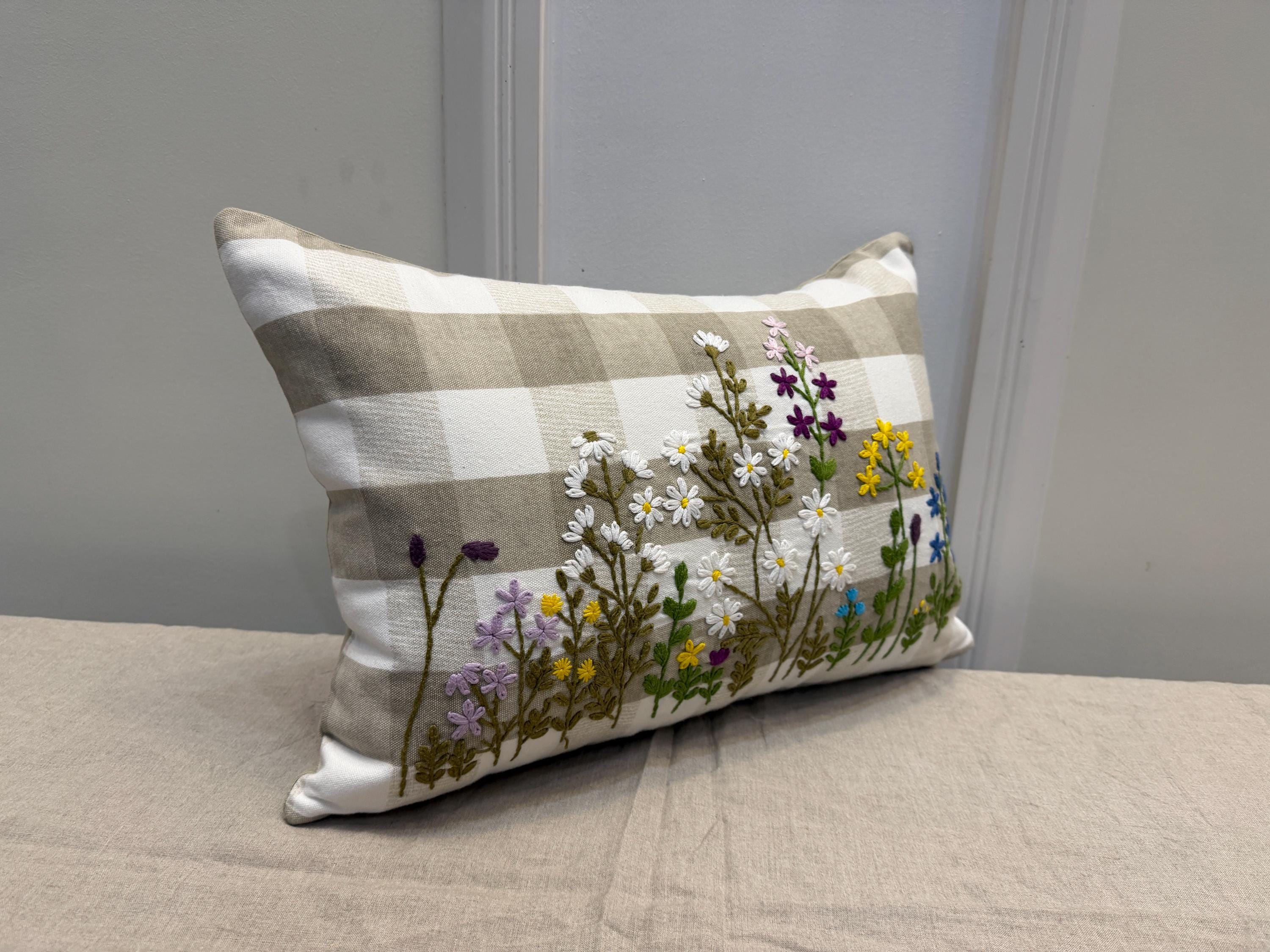 Embroidered Pillow Cover | Floral Boho Cushion with Threaded Detail