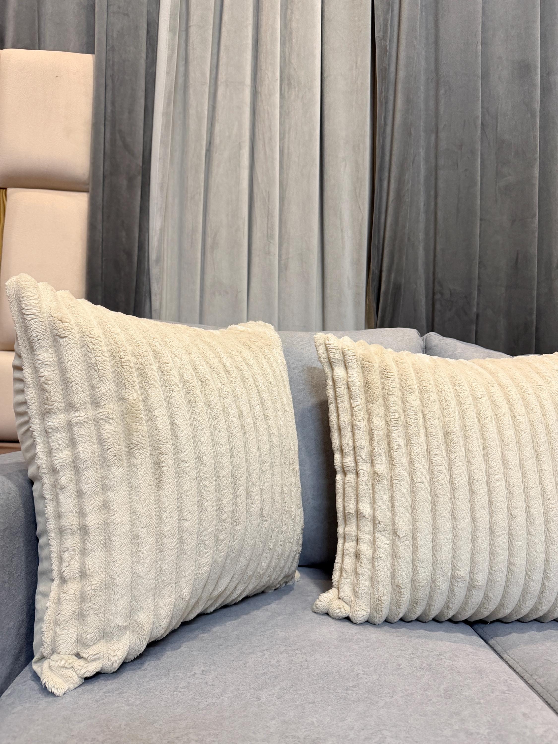 Handmade Ivory Cream Ribbed Pillow Cover - Soft Textured Neutral Cushion, Modern Cozy Home Decor
