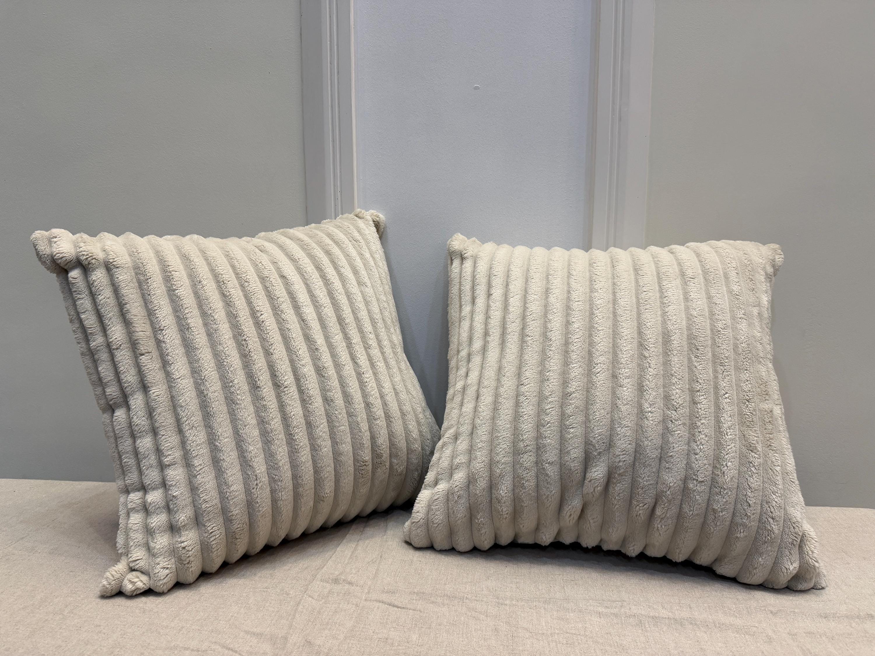 Handmade Ivory Cream Ribbed Pillow Cover - Soft Textured Neutral Cushion, Modern Cozy Home Decor