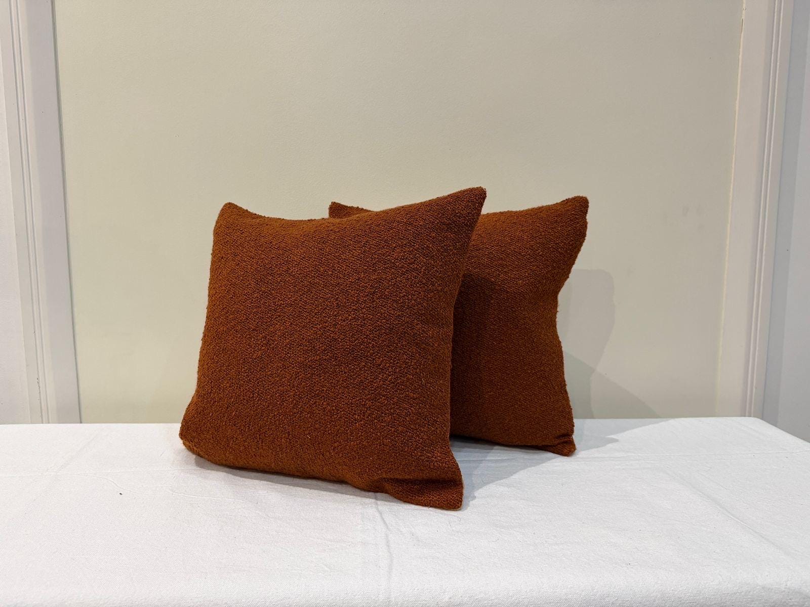 Burnt Orange Teddy Fabric Cushion - Handmade Rust Bouclé Texture Pillow Cover
