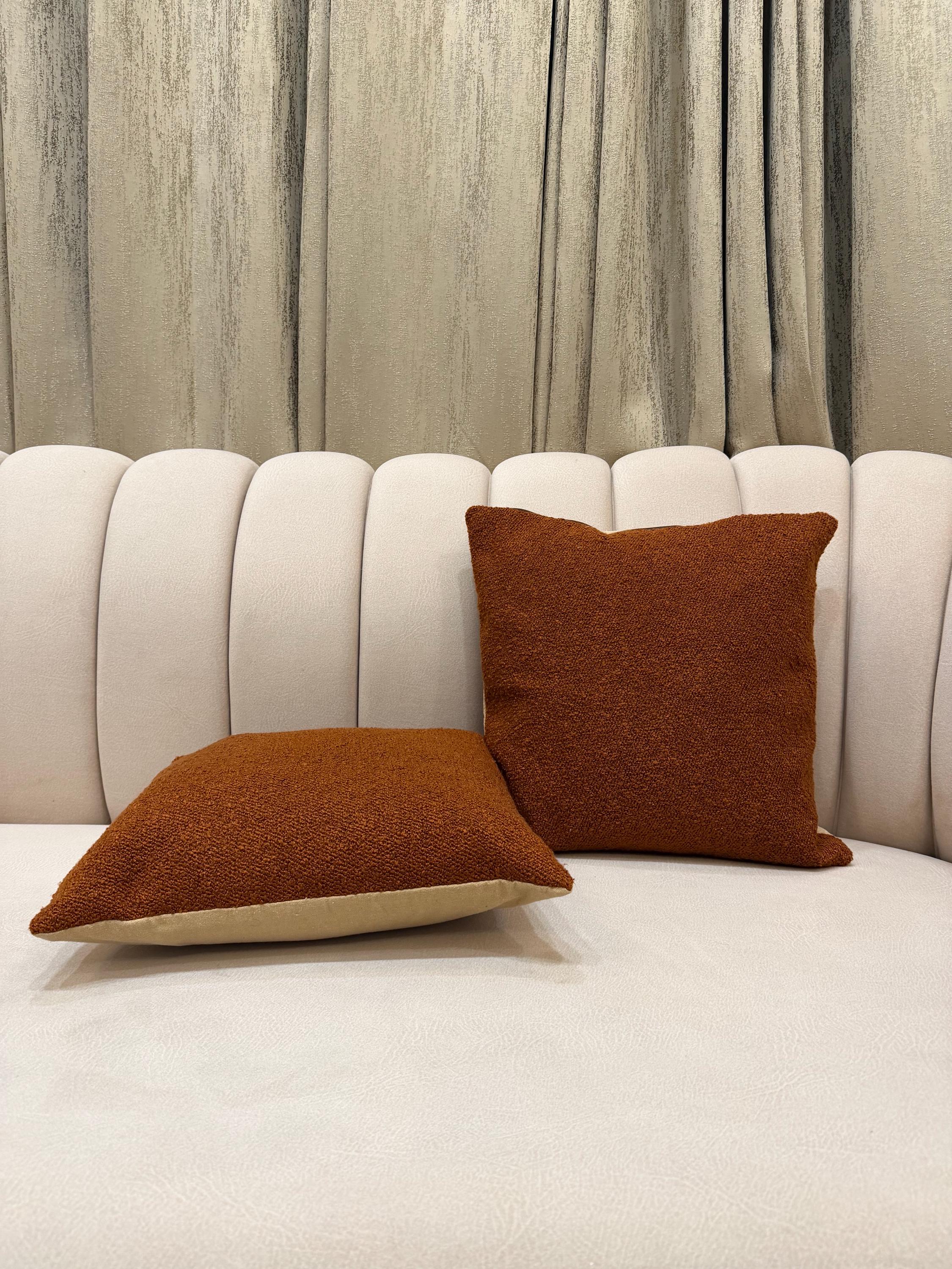Burnt Orange Teddy Fabric Cushion - Handmade Rust Bouclé Texture Pillow Cover