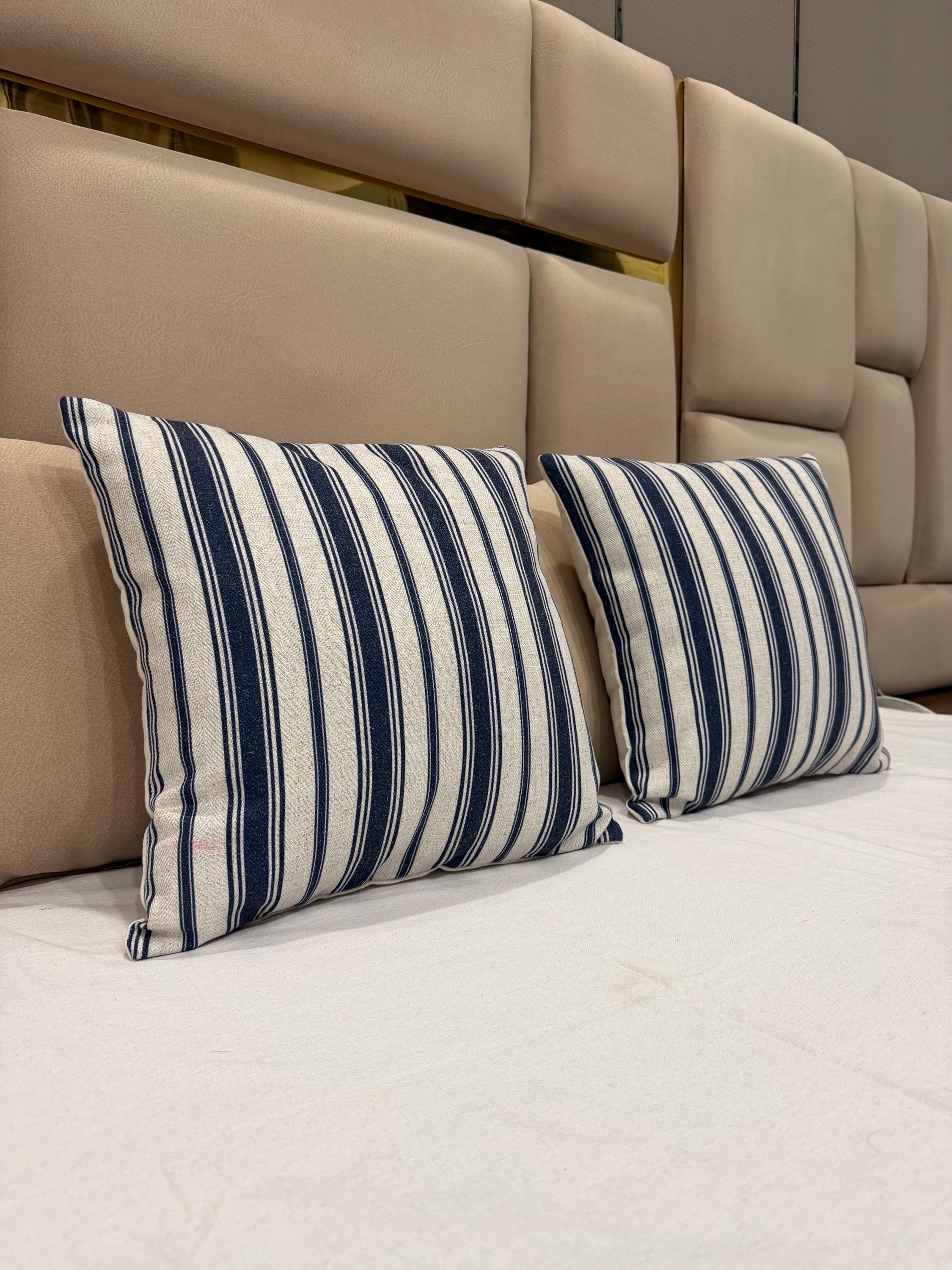 Handmade Wool Pillow Cover | Navy Blue & Beige Ikat Geometric Cushion