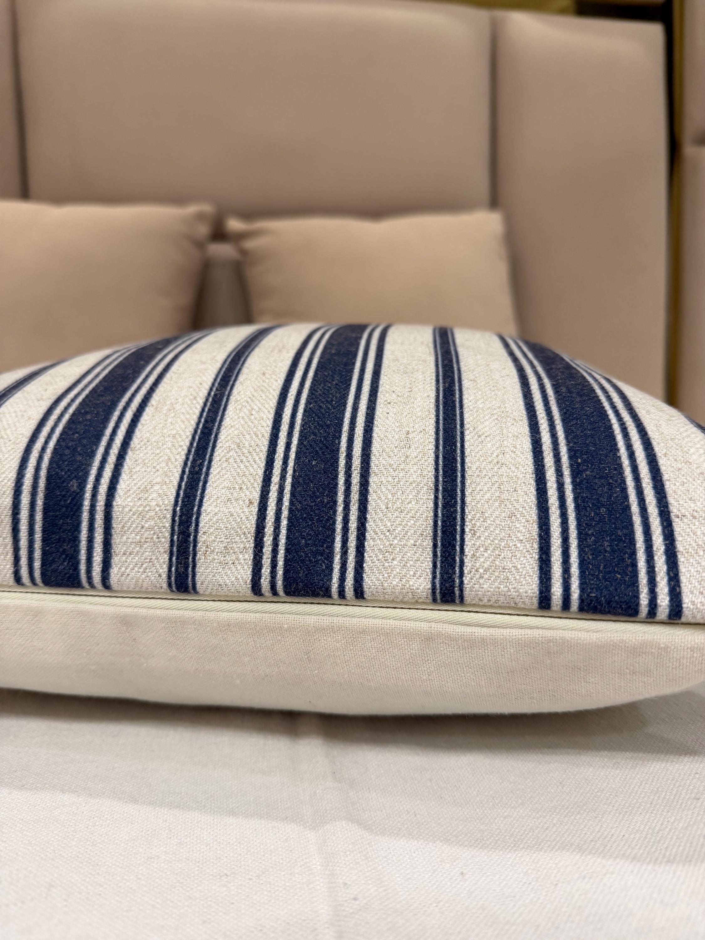 Handmade Wool Pillow Cover | Navy Blue & Beige Ikat Geometric Cushion