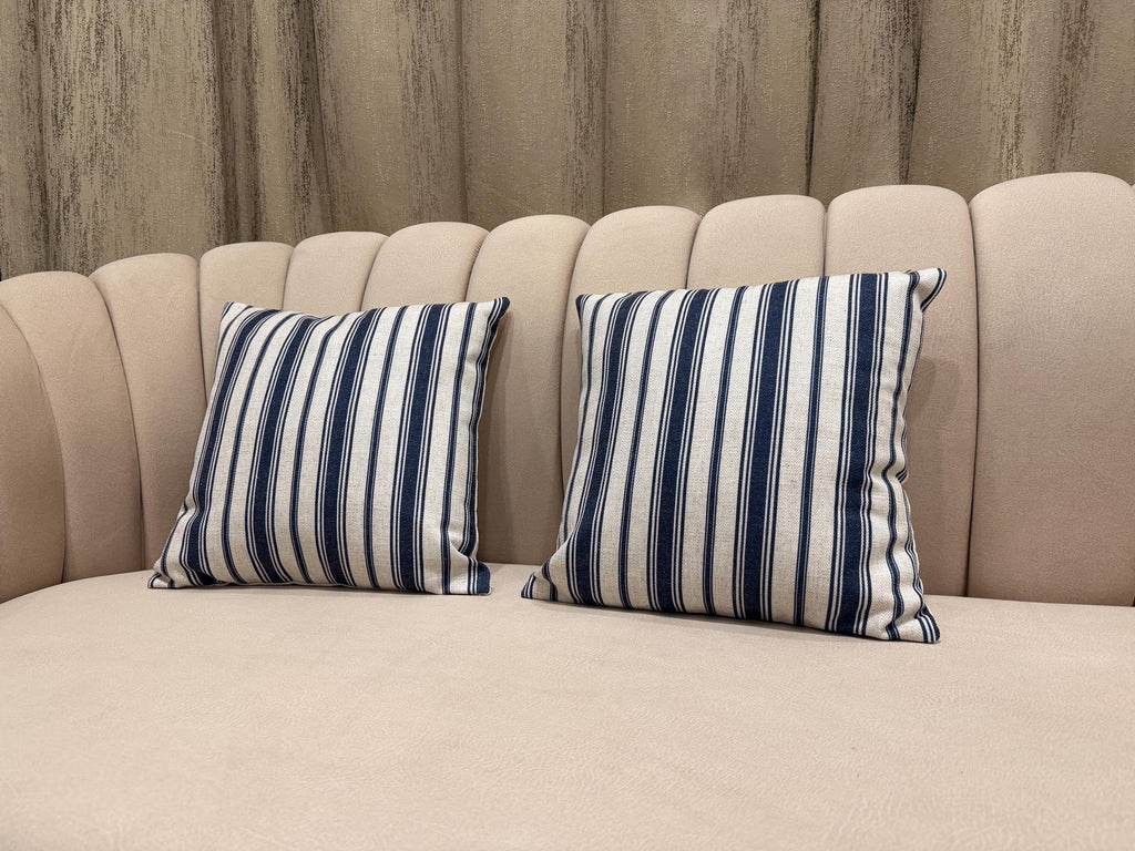 Handmade Wool Pillow Cover | Navy Blue & Beige Ikat Geometric Cushion