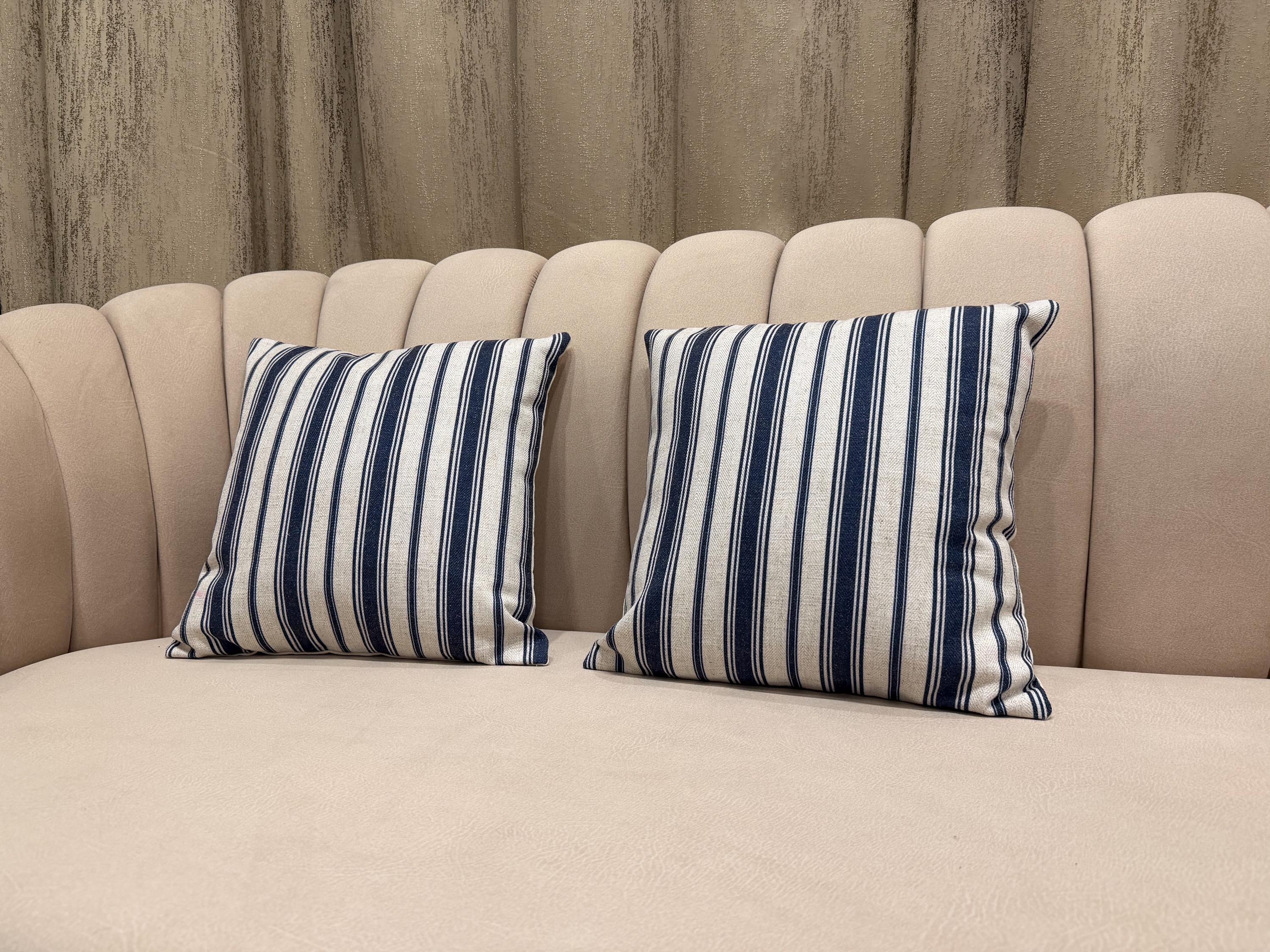 Handmade Wool Pillow Cover | Navy Blue & Beige Ikat Geometric Cushion