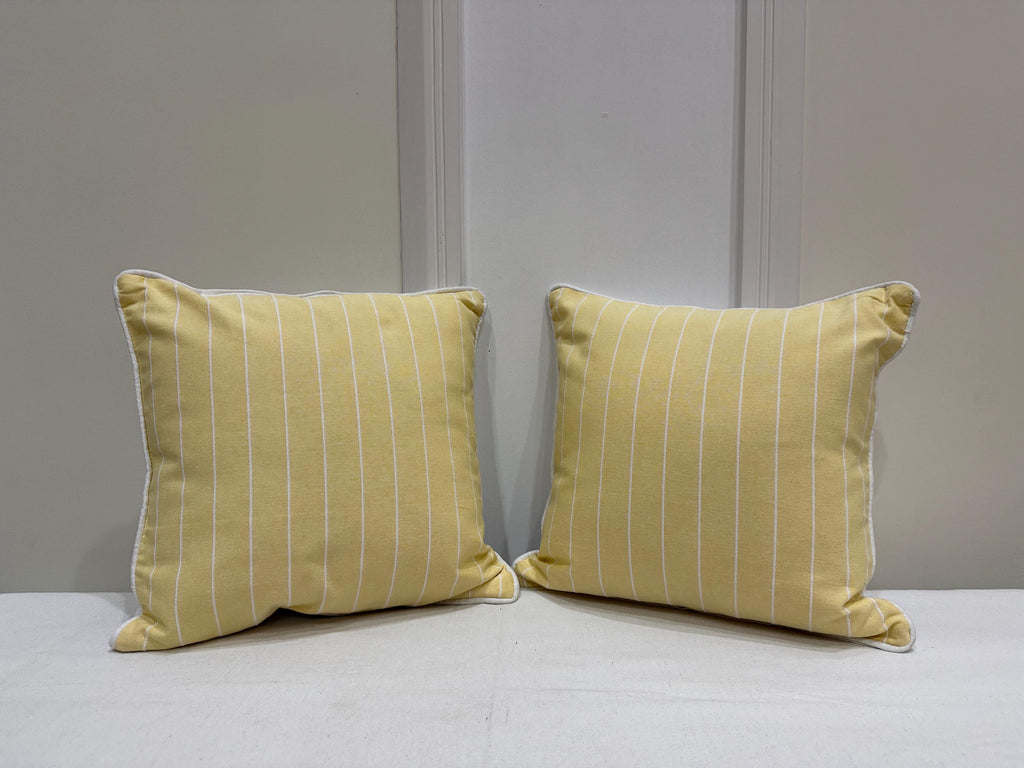 Yellow Striped Cotton Pillow Cover with White Piping – Farmhouse Coastal Cushion
