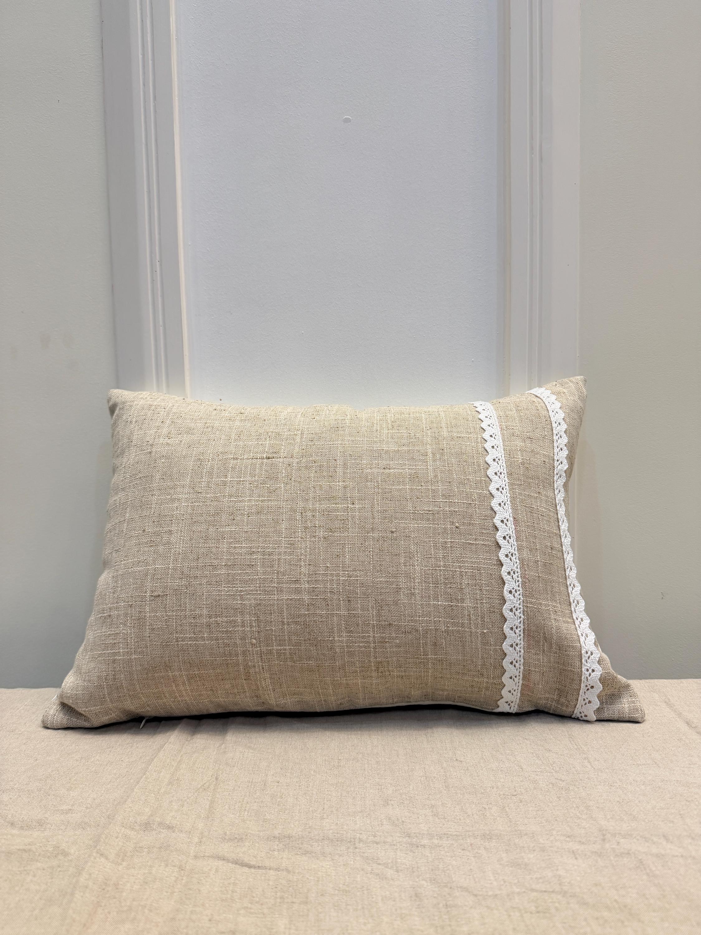 Linen Embroided Pillow Cover | Floral Boho Cushion with Threaded Detail