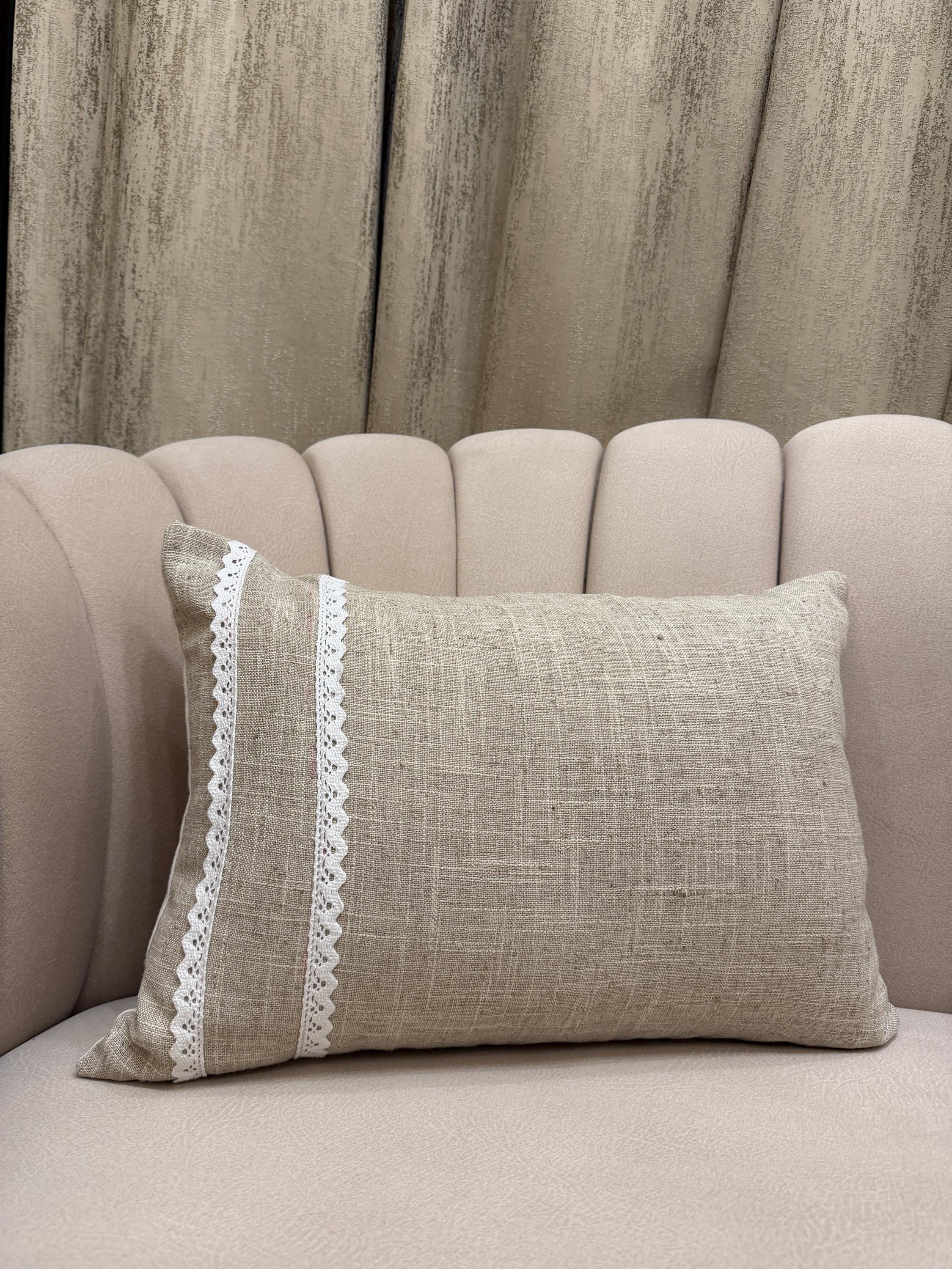 Linen Embroided Pillow Cover | Floral Boho Cushion with Threaded Detail
