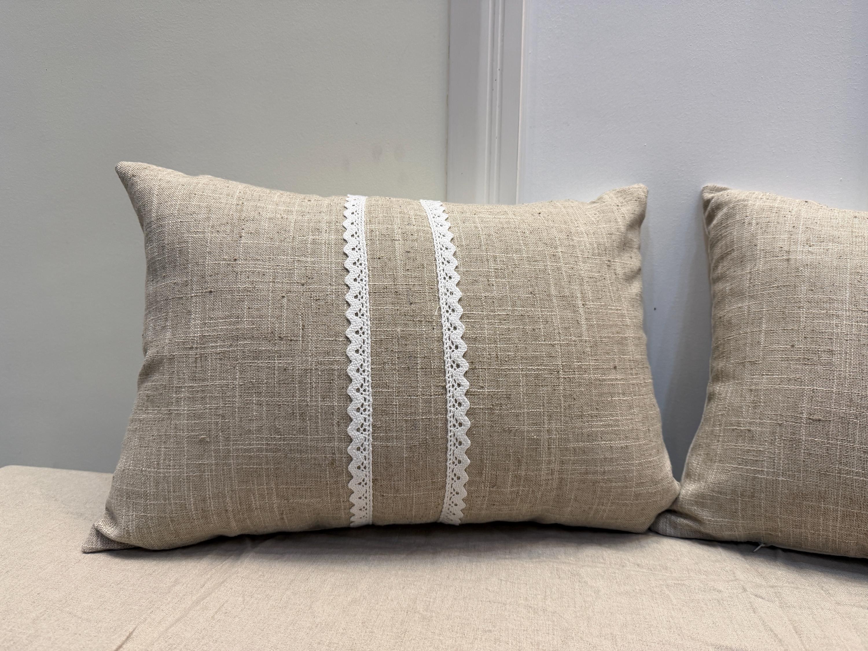 Linen Embroided Pillow Cover | Floral Boho Cushion with Threaded Detail