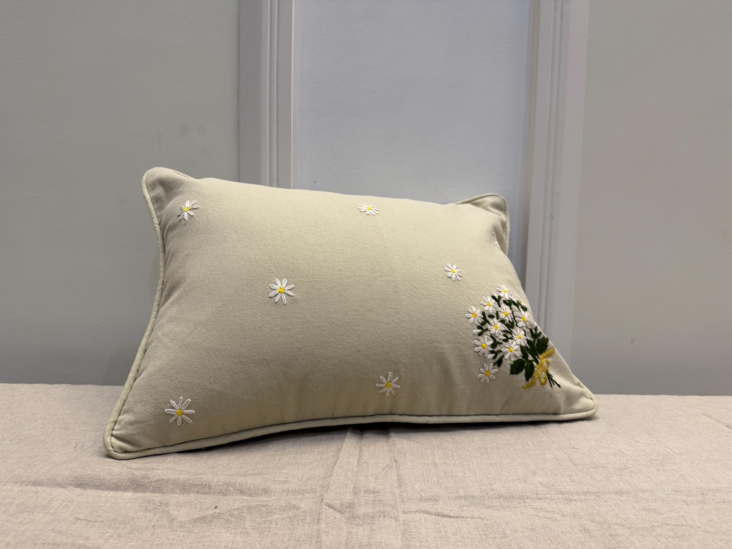 Embroidered Pillow Cover | Floral Boho Cushion with Threaded Detail