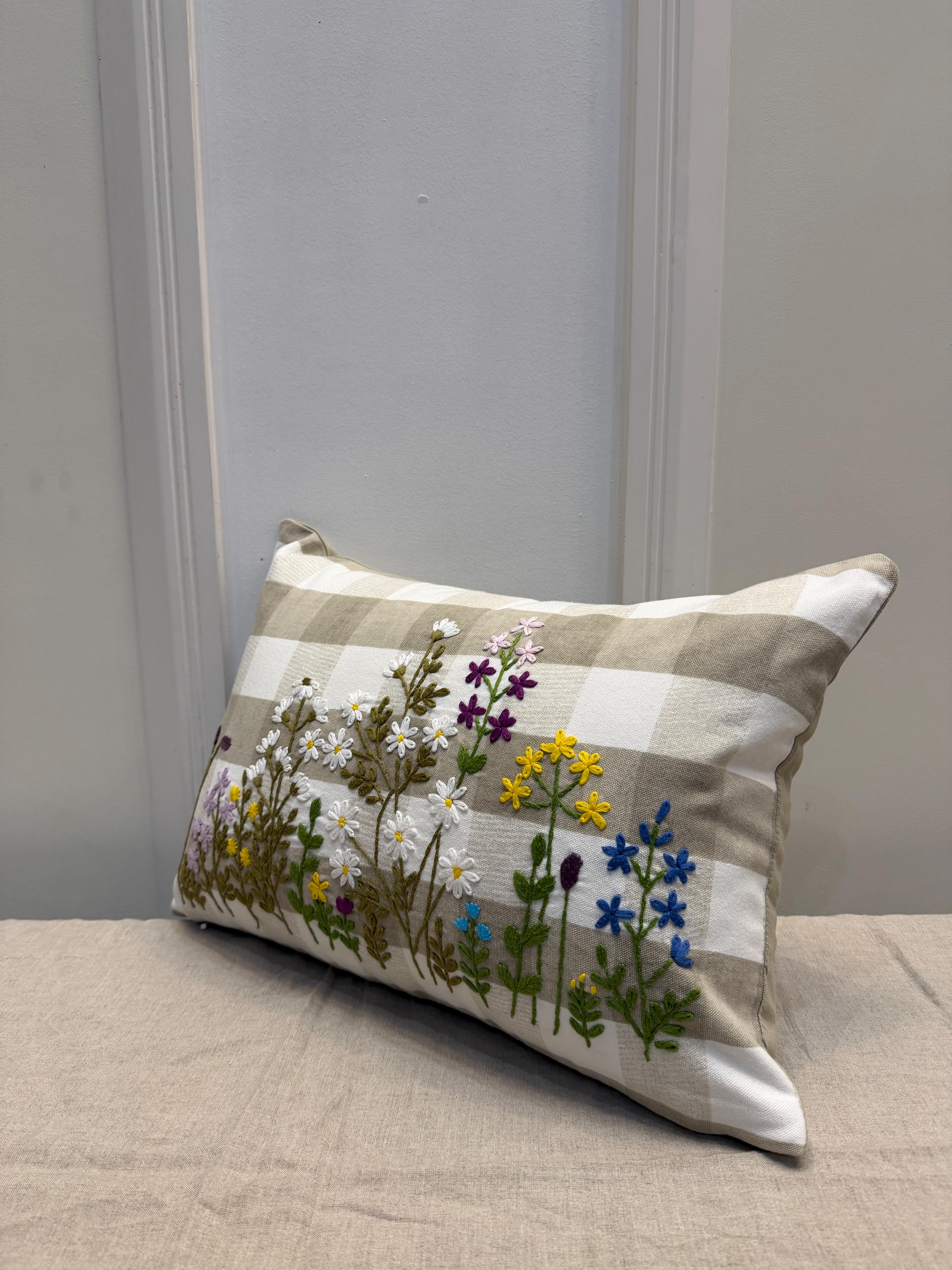 Embroidered Pillow Cover | Floral Boho Cushion with Threaded Detail