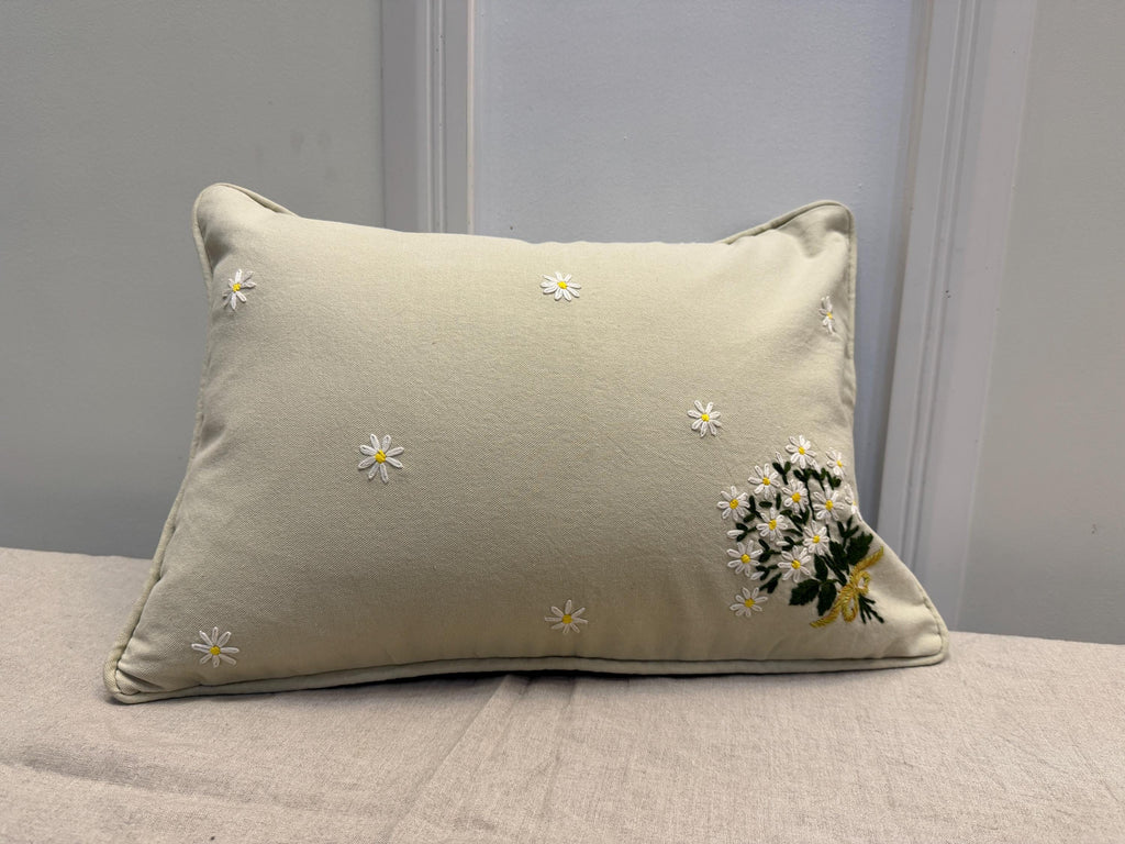 Embroidered Pillow Cover | Floral Boho Cushion with Threaded Detail