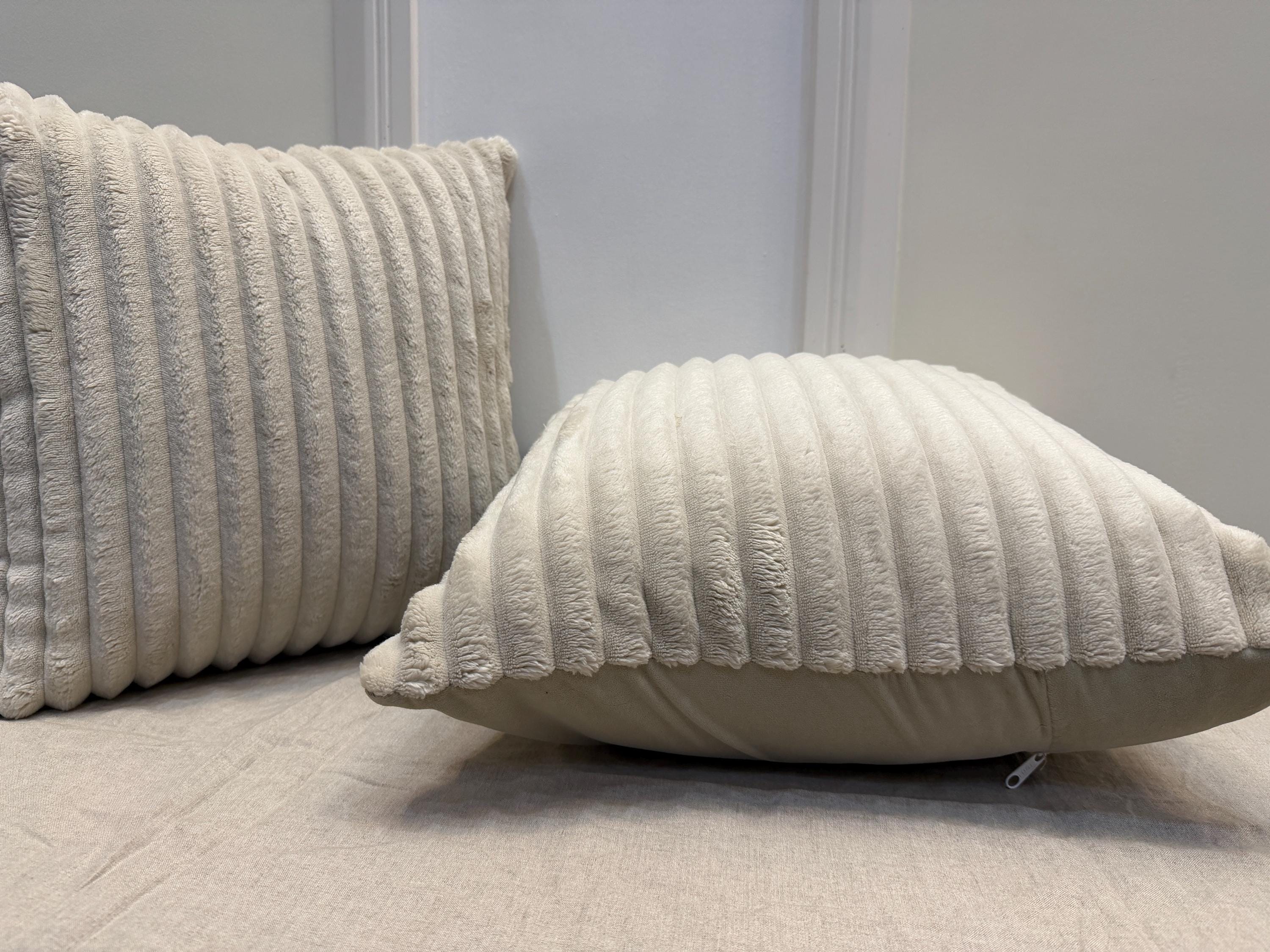 Handmade Ivory Cream Ribbed Pillow Cover - Soft Textured Neutral Cushion, Modern Cozy Home Decor