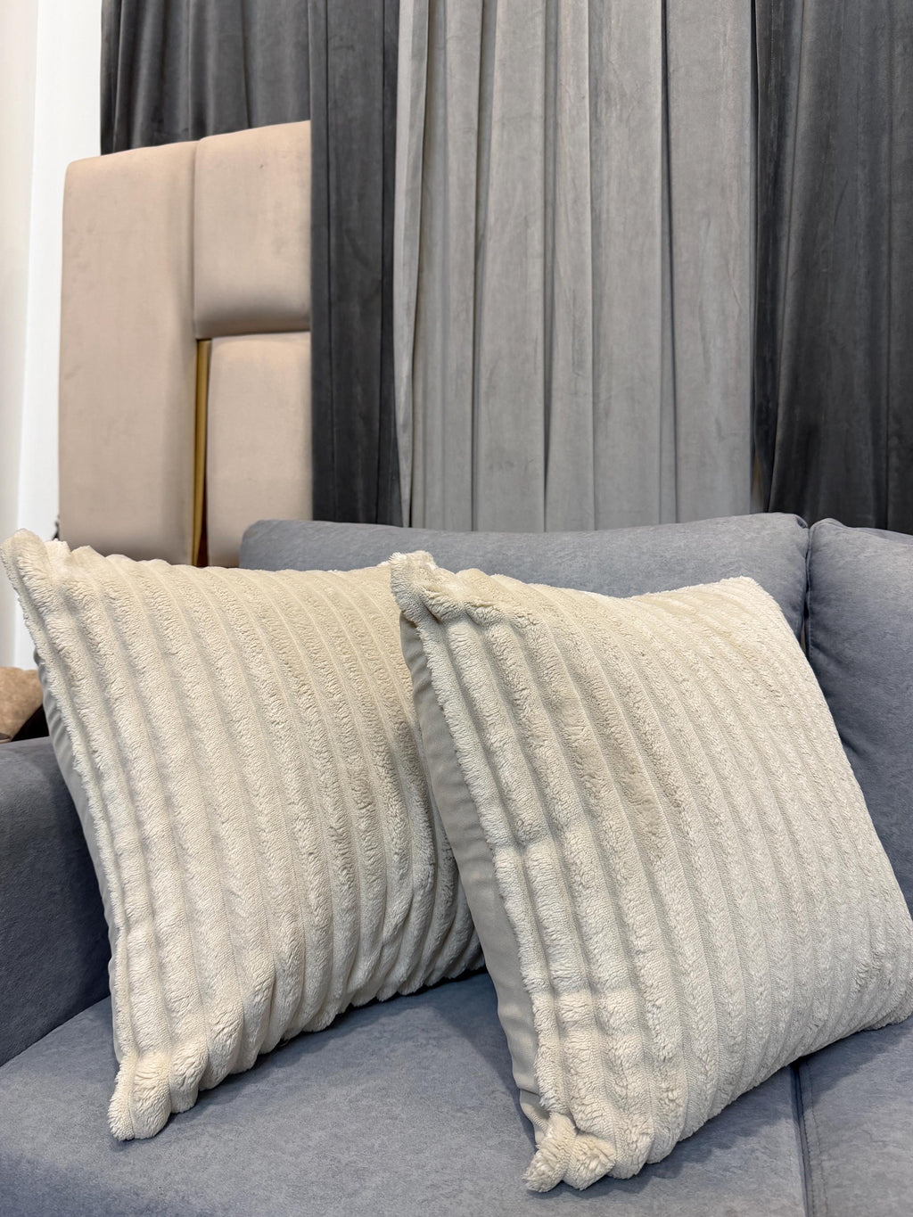 Handmade Ivory Cream Ribbed Pillow Cover - Soft Textured Neutral Cushion, Modern Cozy Home Decor