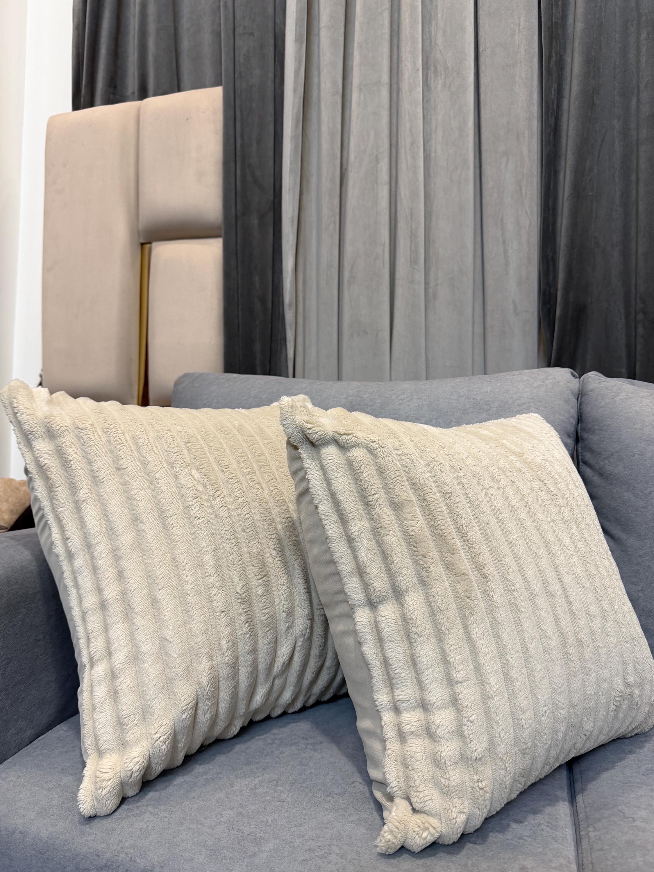 Handmade Ivory Cream Ribbed Pillow Cover - Soft Textured Neutral Cushion, Modern Cozy Home Decor