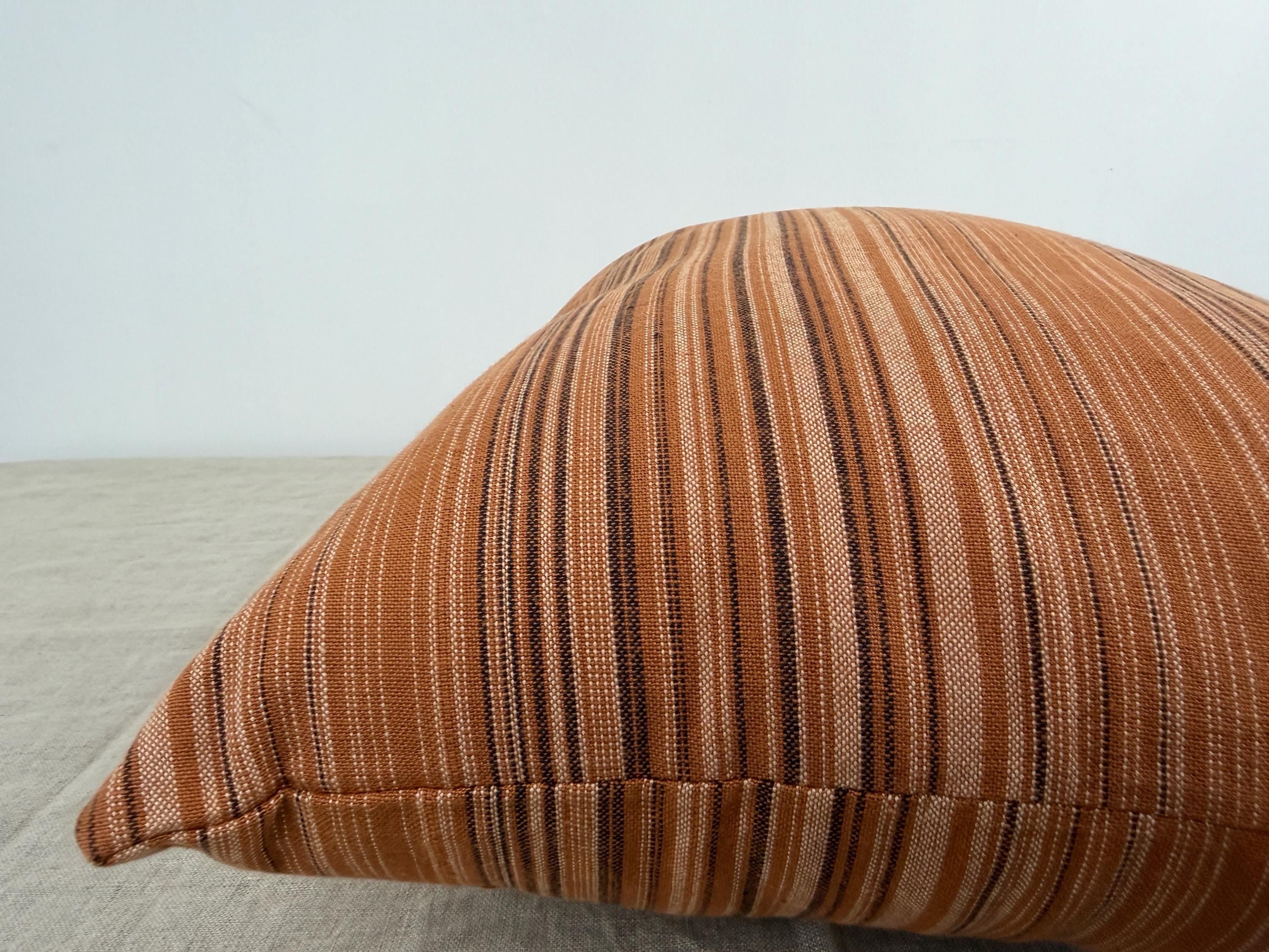 Striped Cotton Pillow Cover — Warm Rust & Neutral Accent Cushion, Minimal Boho Decor