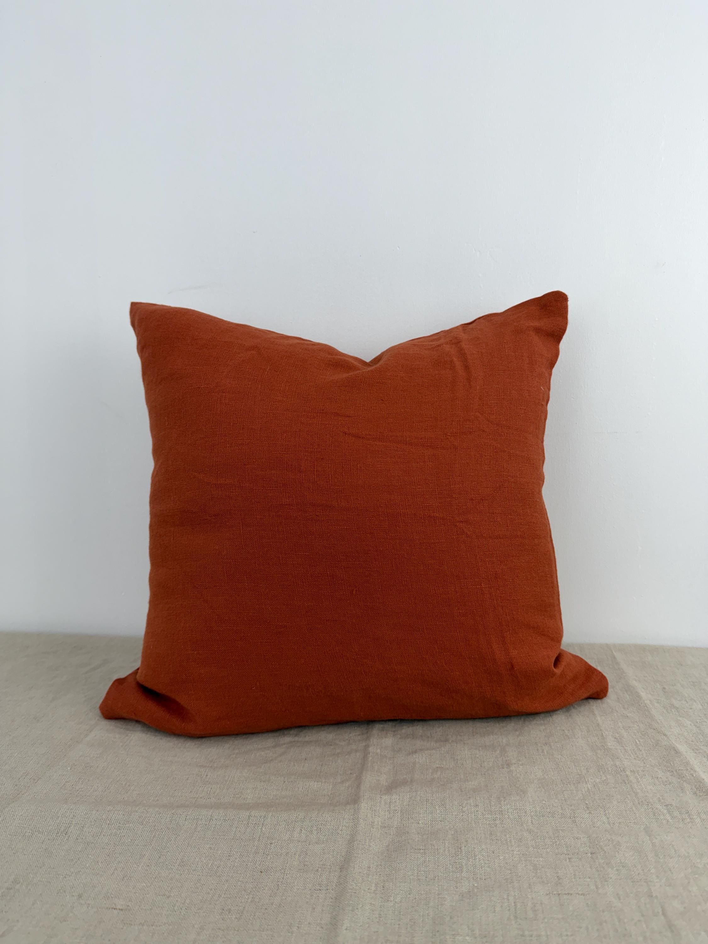 Rust Linen Throw Pillow Cover | Burnt Orange Cushion, Modern Home Decor