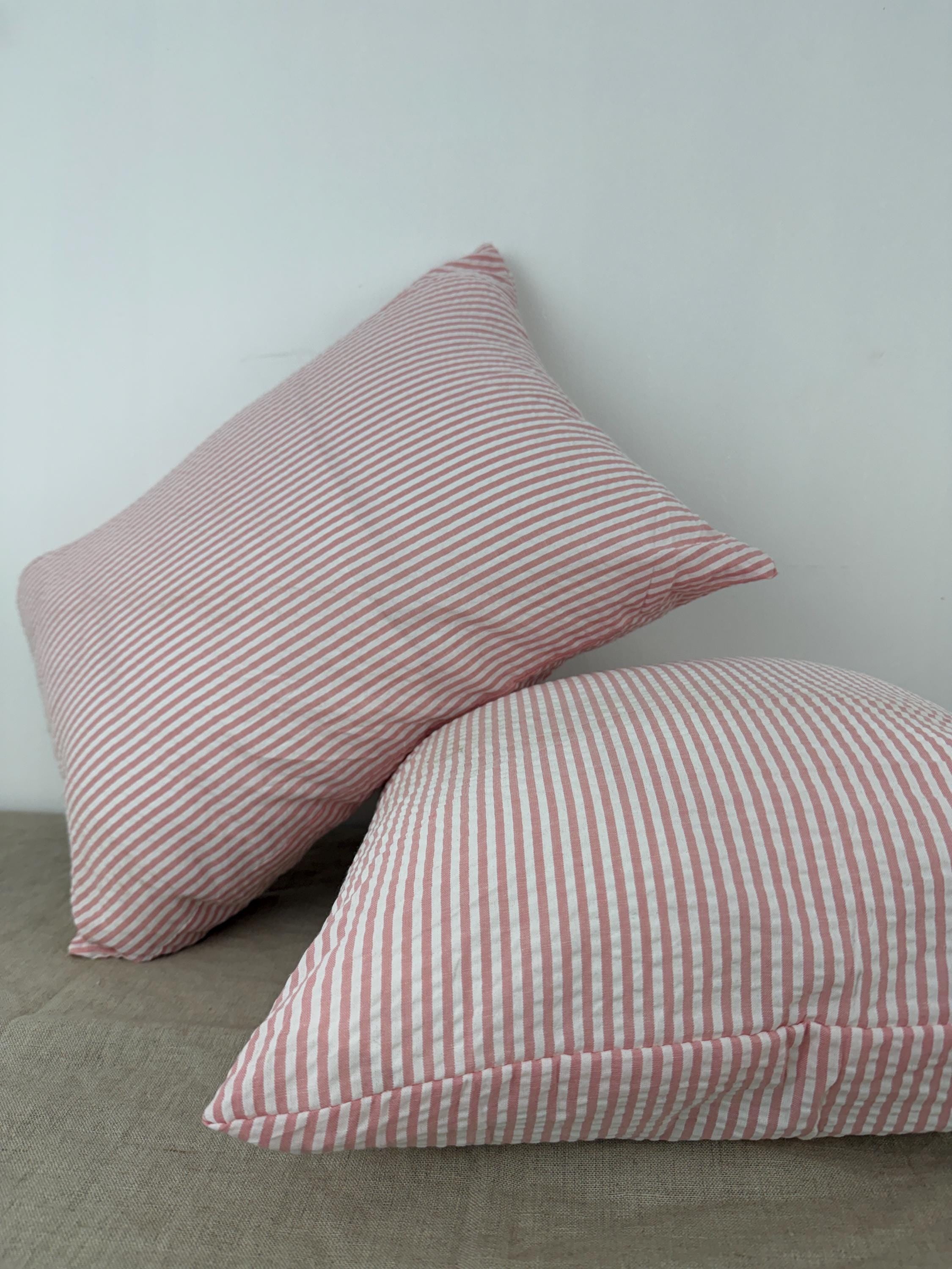 White Striped Pillow Cover — Soft Cotton Cushion, Minimal Farmhouse Decor