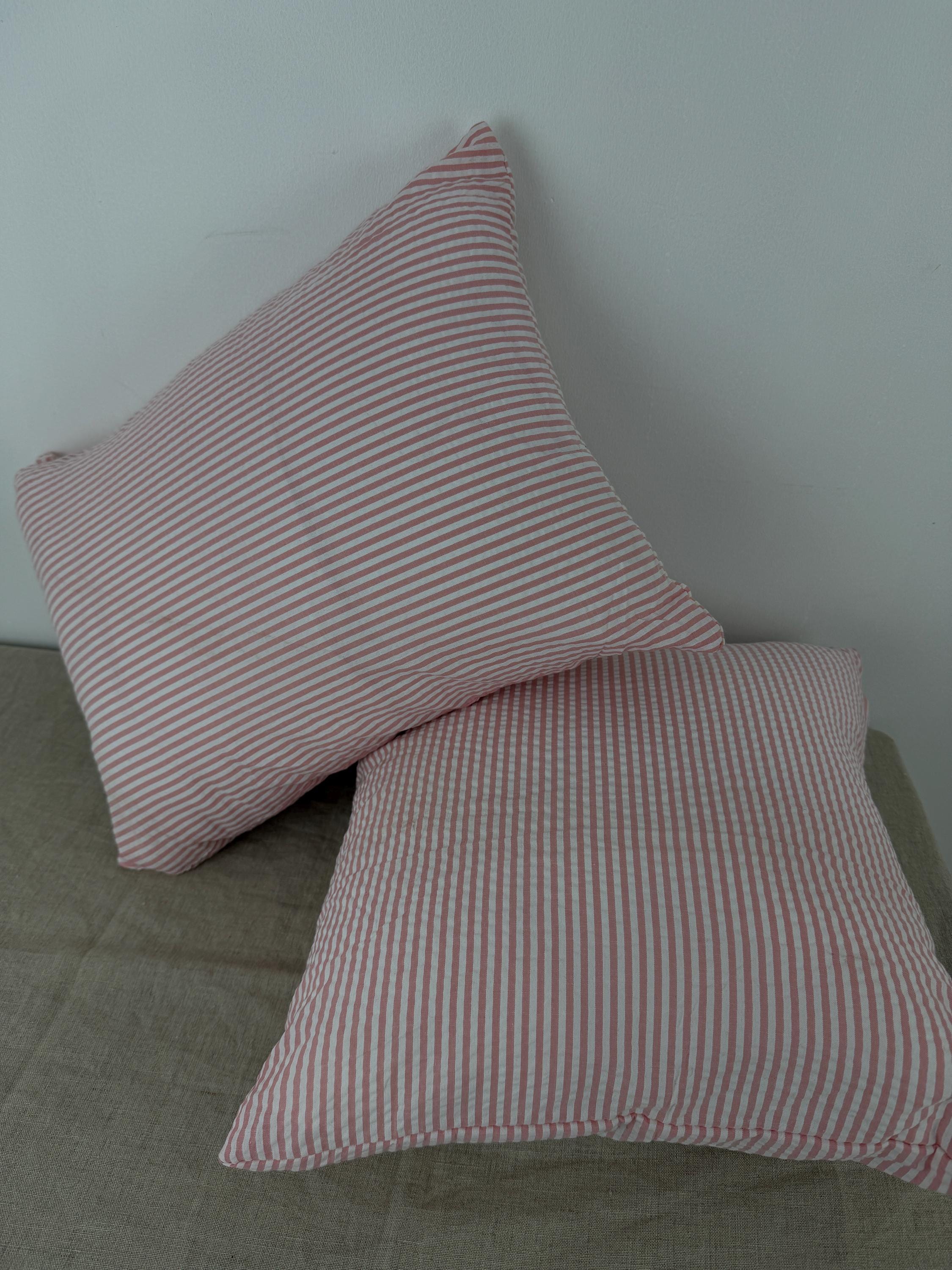 White Striped Pillow Cover — Soft Cotton Cushion, Minimal Farmhouse Decor