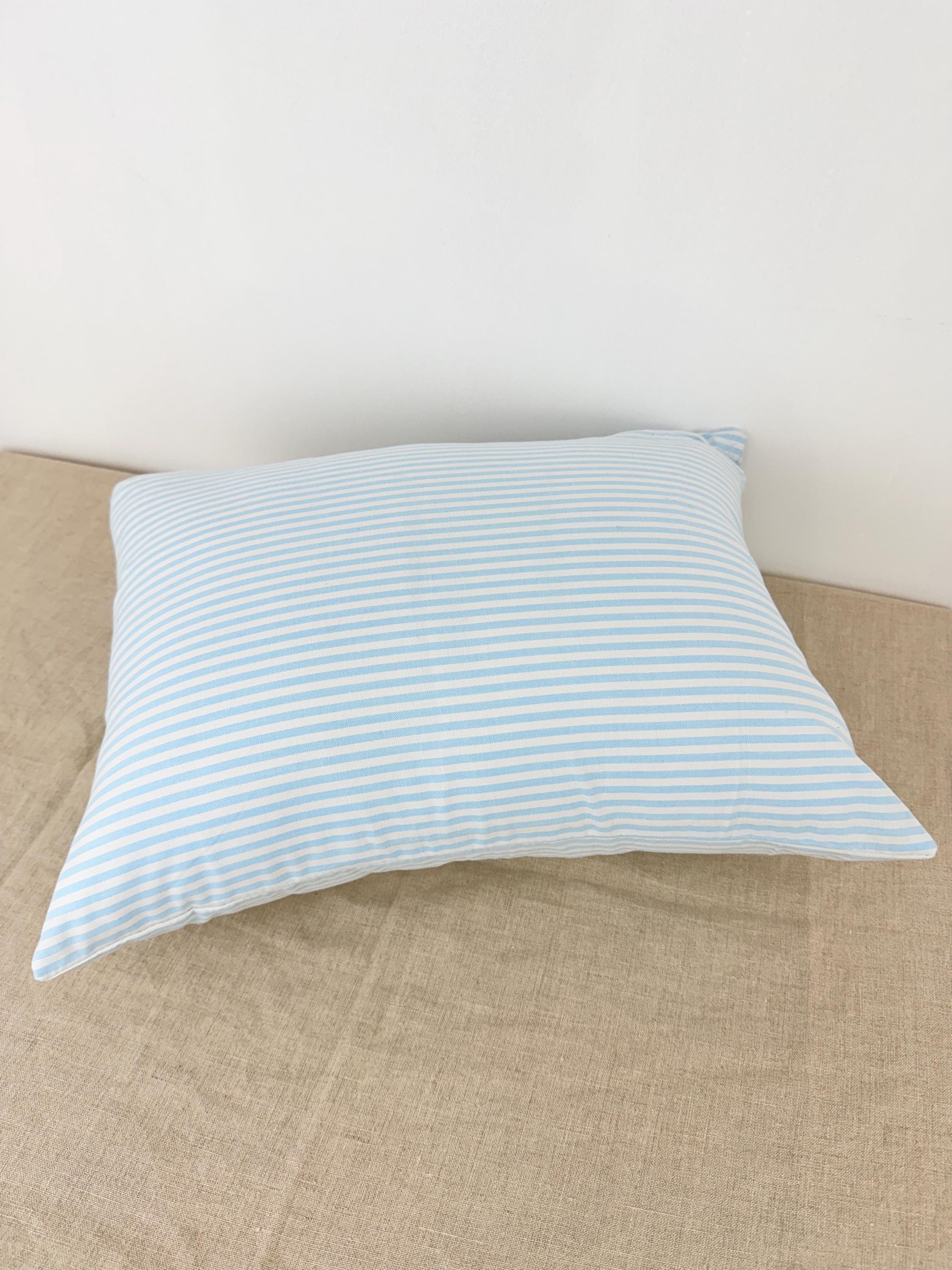Blue & White Striped Cotton Pillow Cover — Minimal Coastal Accent Cushion