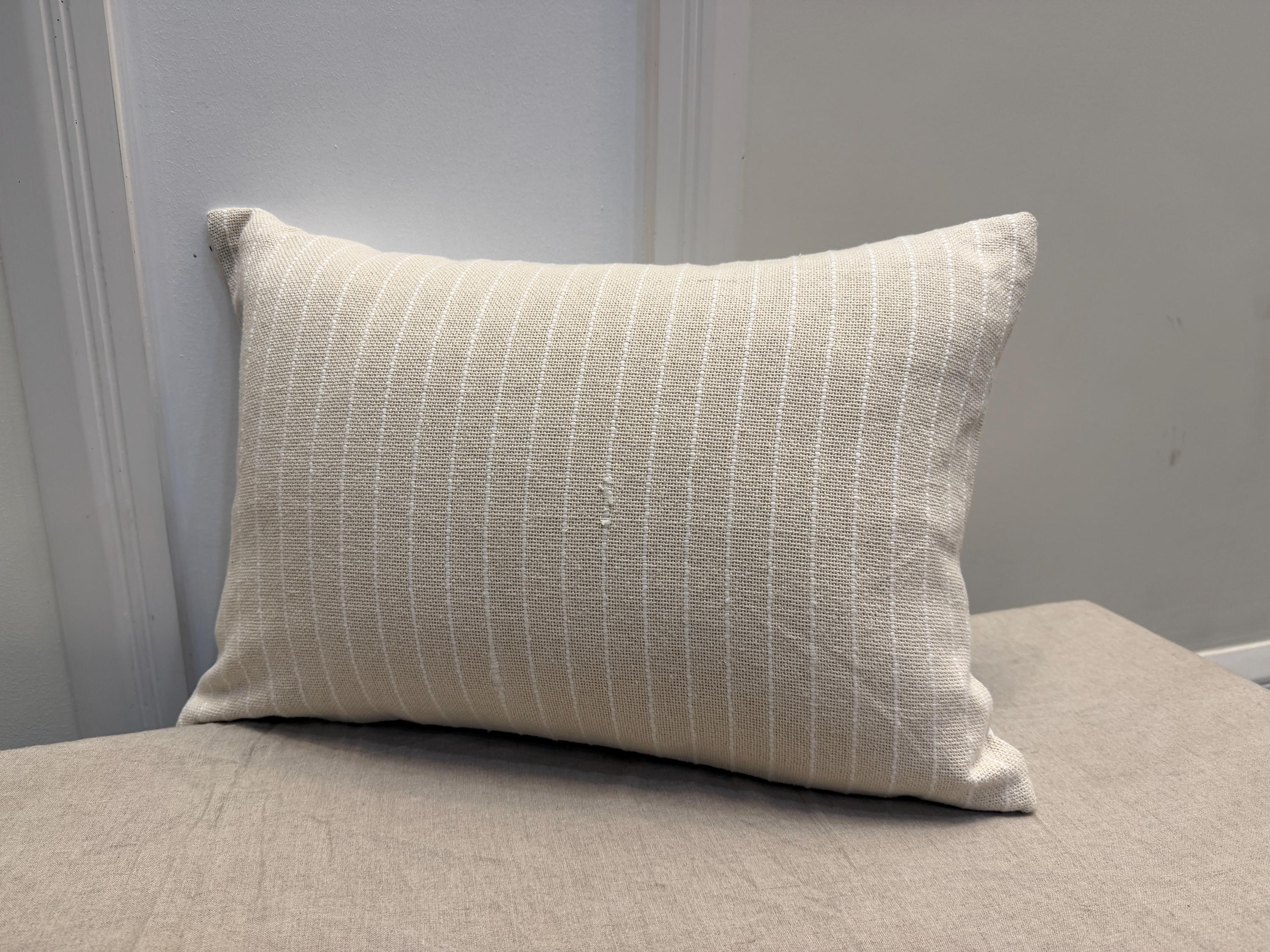Handmade Ivory Cotton Throw Pillow Cover – Woven Stripe, Minimalist Style