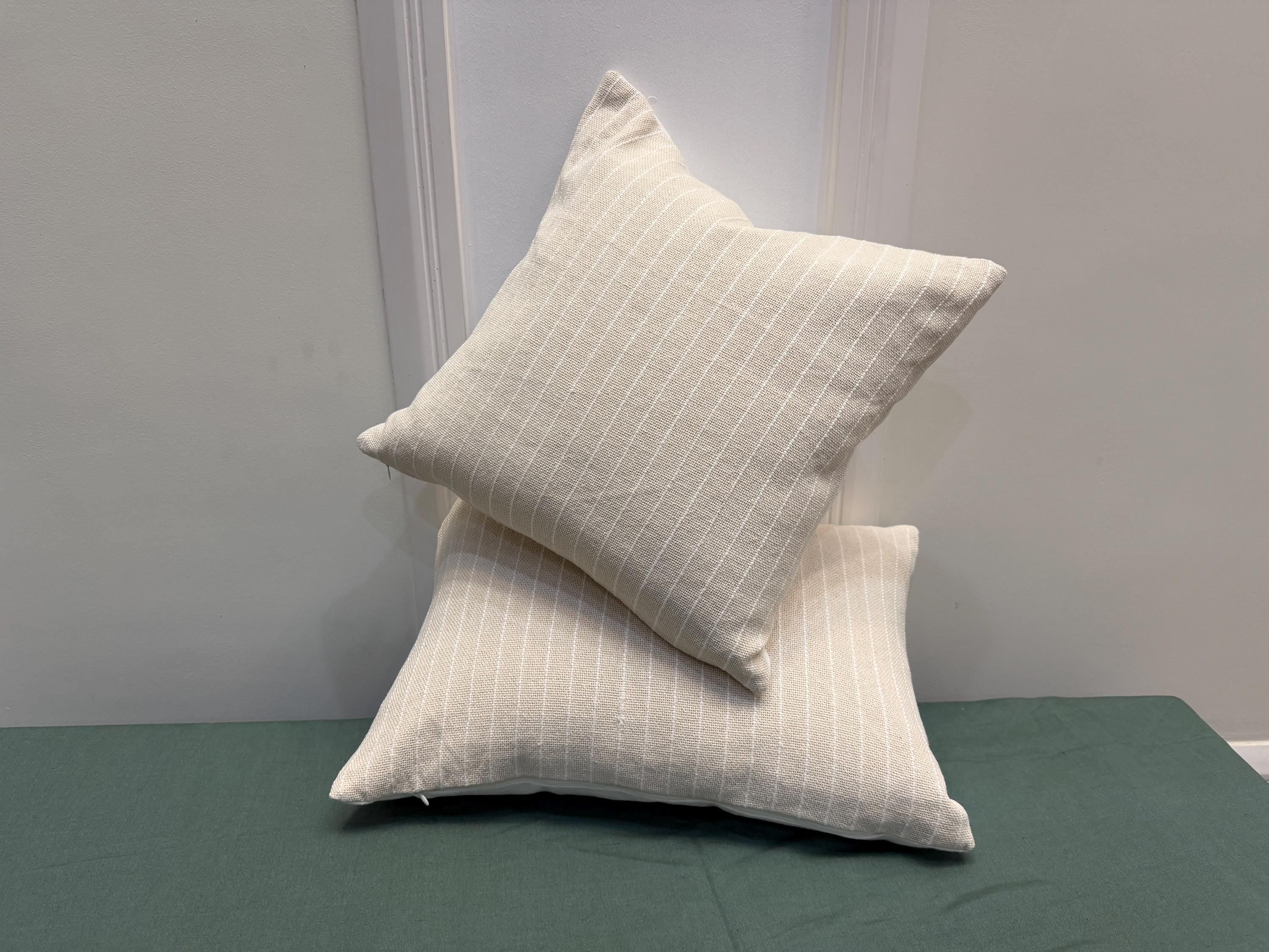 Handmade Ivory Cotton Throw Pillow Cover – Woven Stripe, Minimalist Style