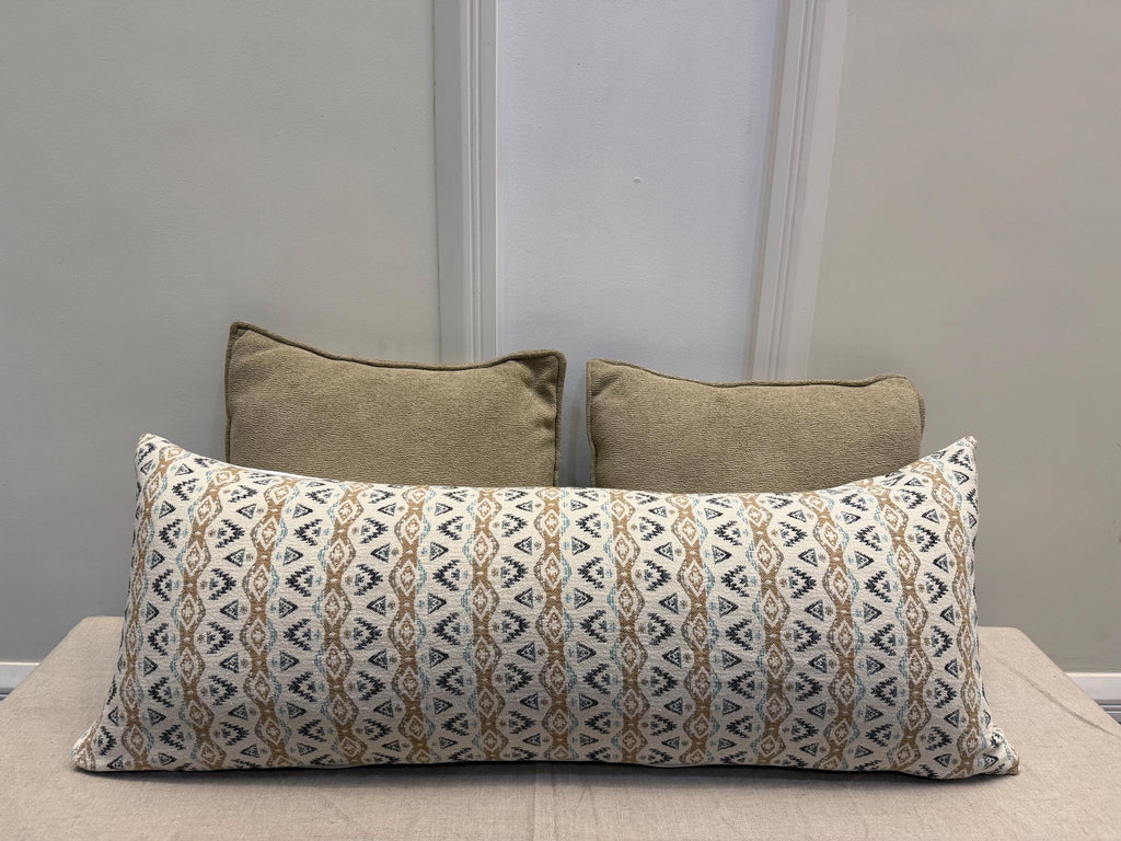 Lumbar Pillow Cover with Neutral Tribal Pattern | Long Decorative Cushion