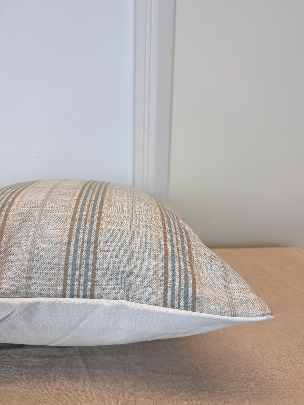 Beige and Soft Blue Striped Pillow Cover – Modern Farmhouse Cushion