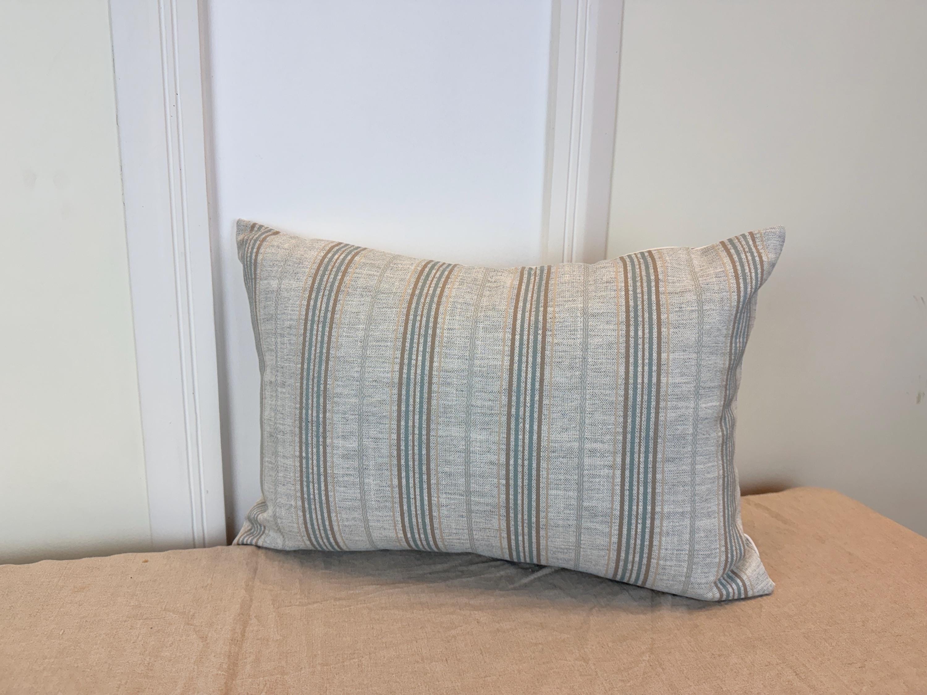 Beige and Soft Blue Striped Pillow Cover – Modern Farmhouse Cushion