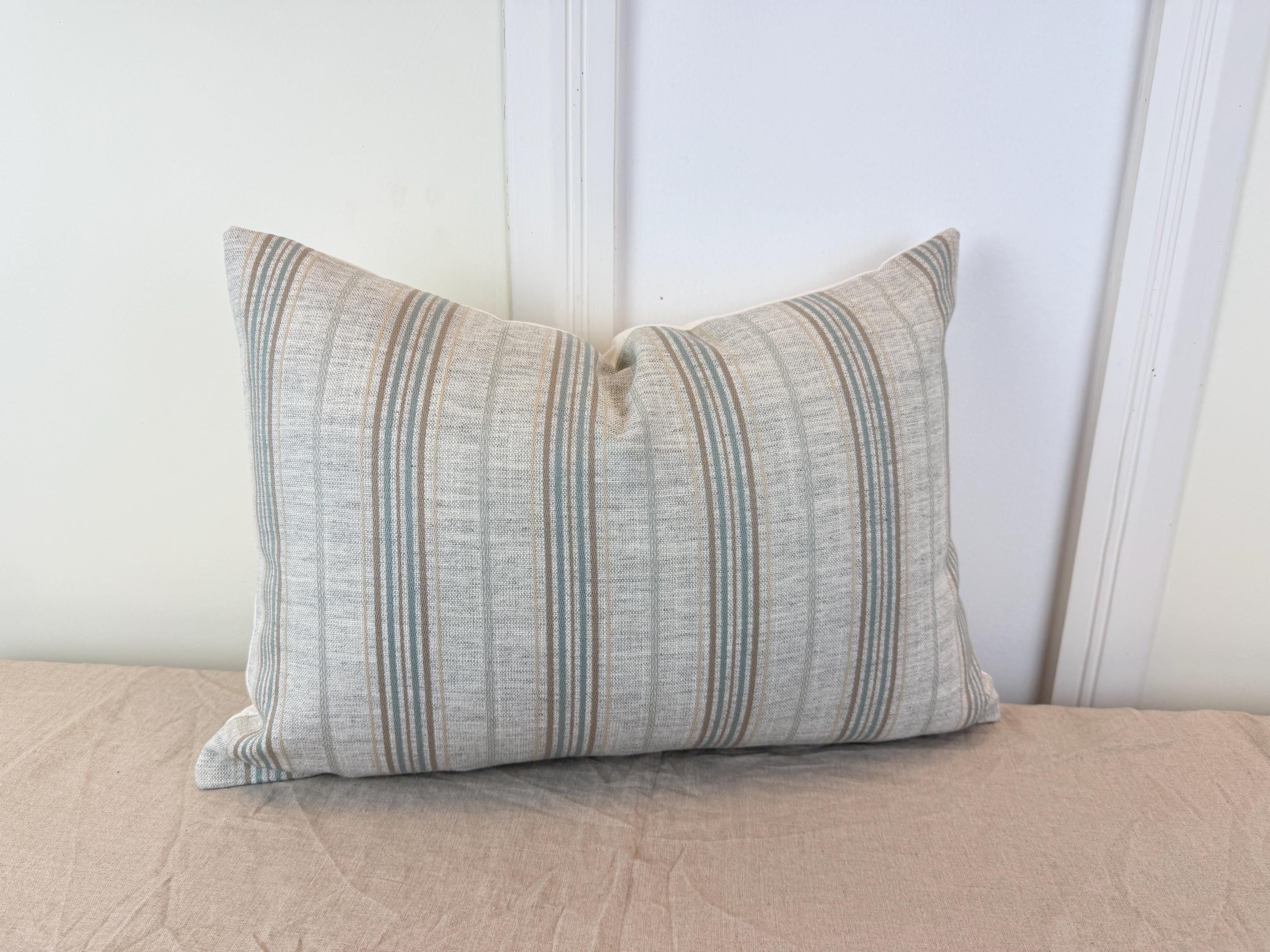 Beige and Soft Blue Striped Pillow Cover – Modern Farmhouse Cushion