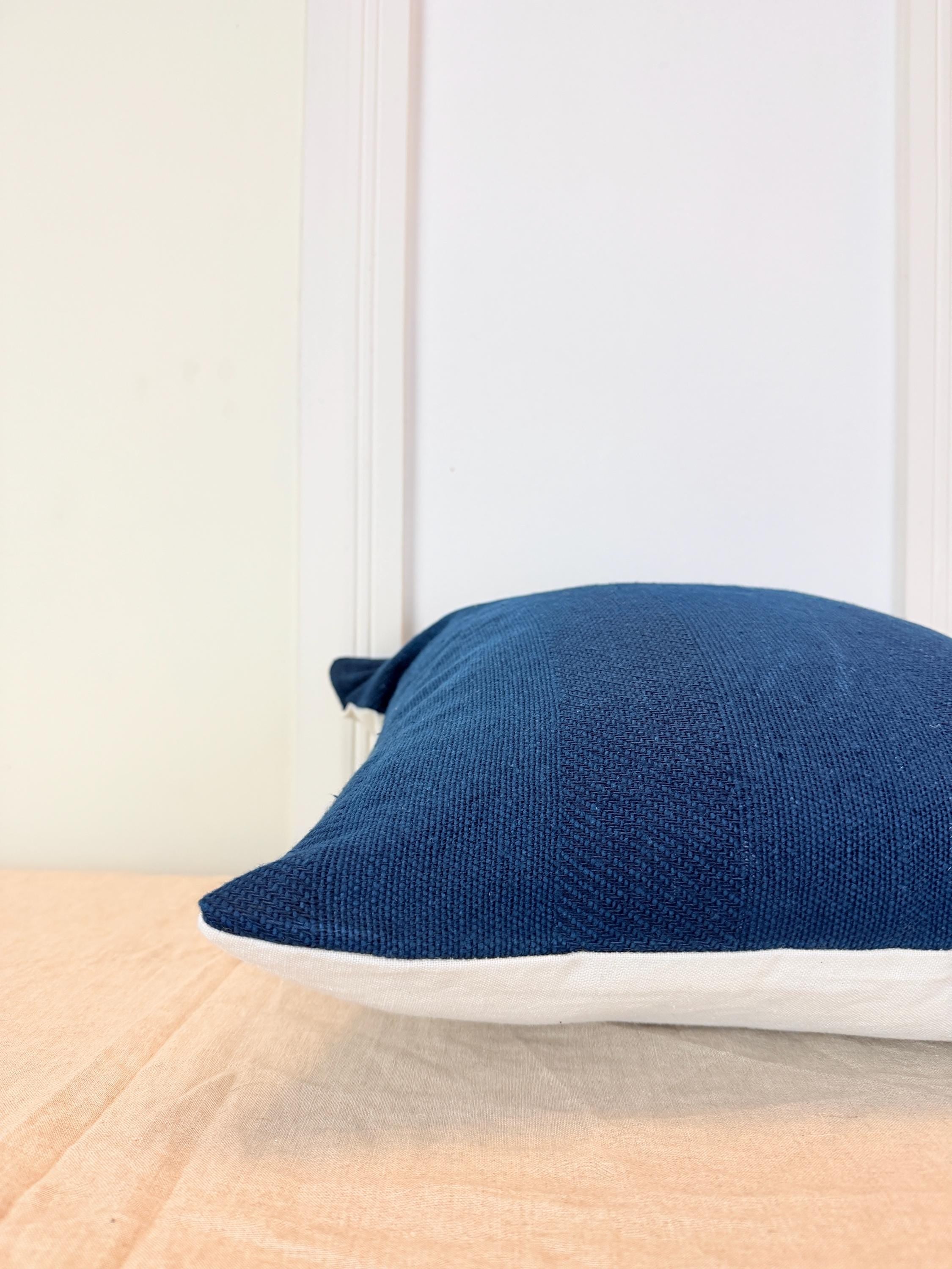 Handmade Navy Blue Textured Pillow Cover – Woven Accent Cushion