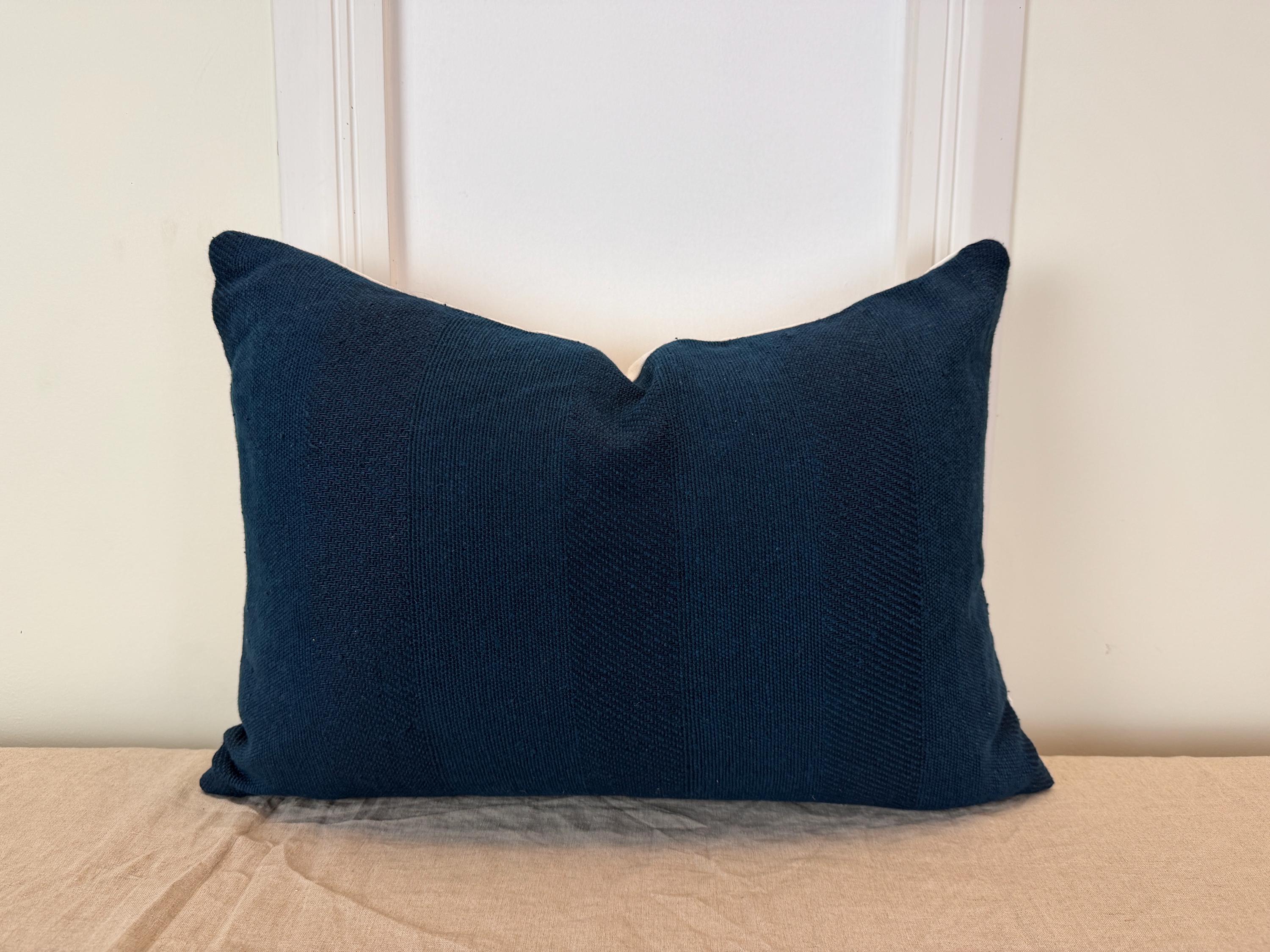 Handmade Navy Blue Textured Pillow Cover – Woven Accent Cushion