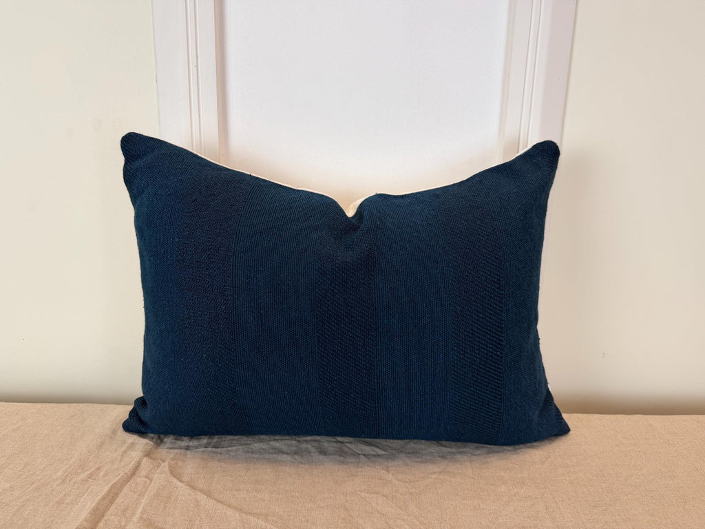 Handmade Navy Blue Textured Pillow Cover – Woven Accent Cushion