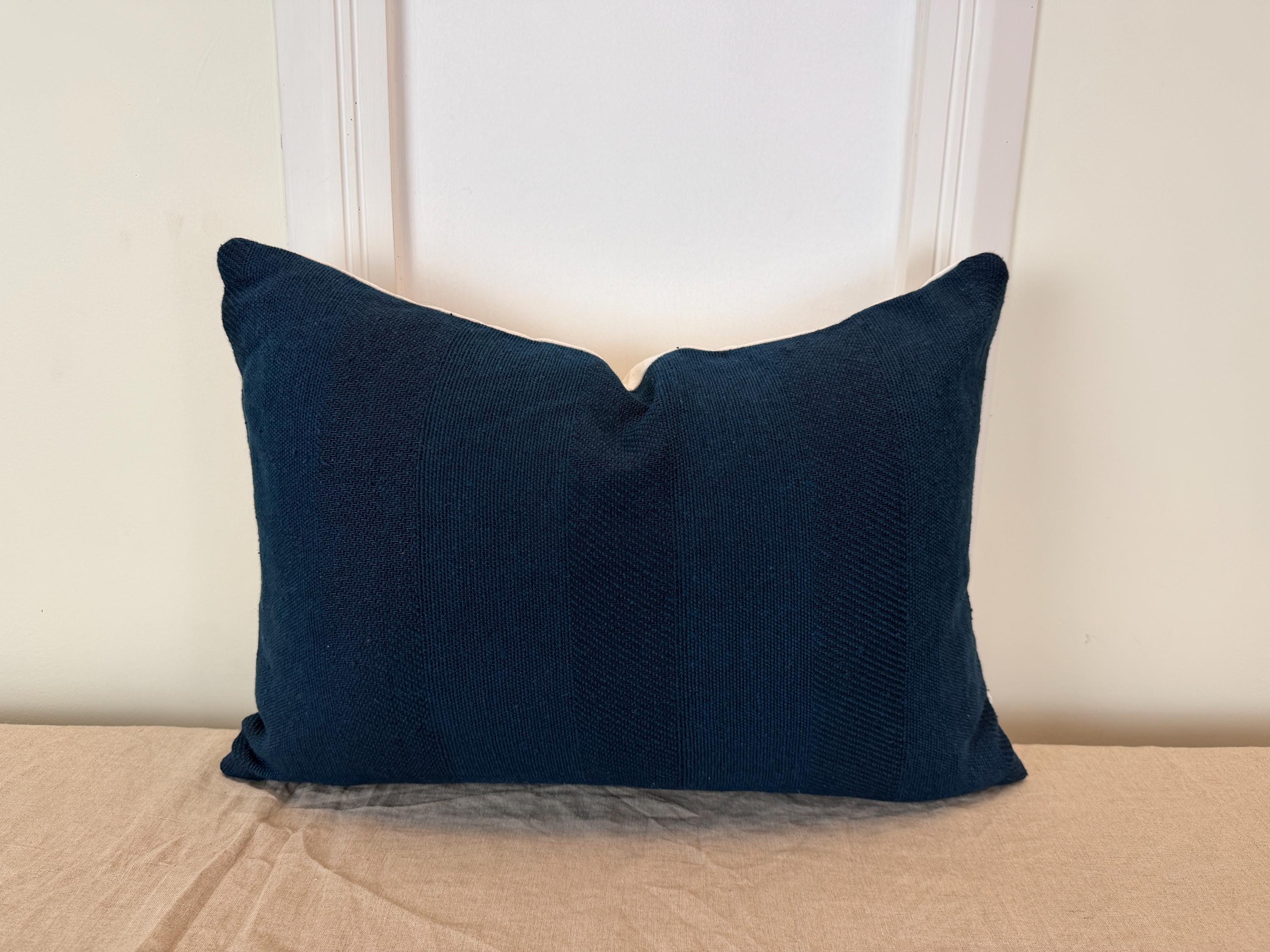 Handmade Navy Blue Textured Pillow Cover – Woven Accent Cushion