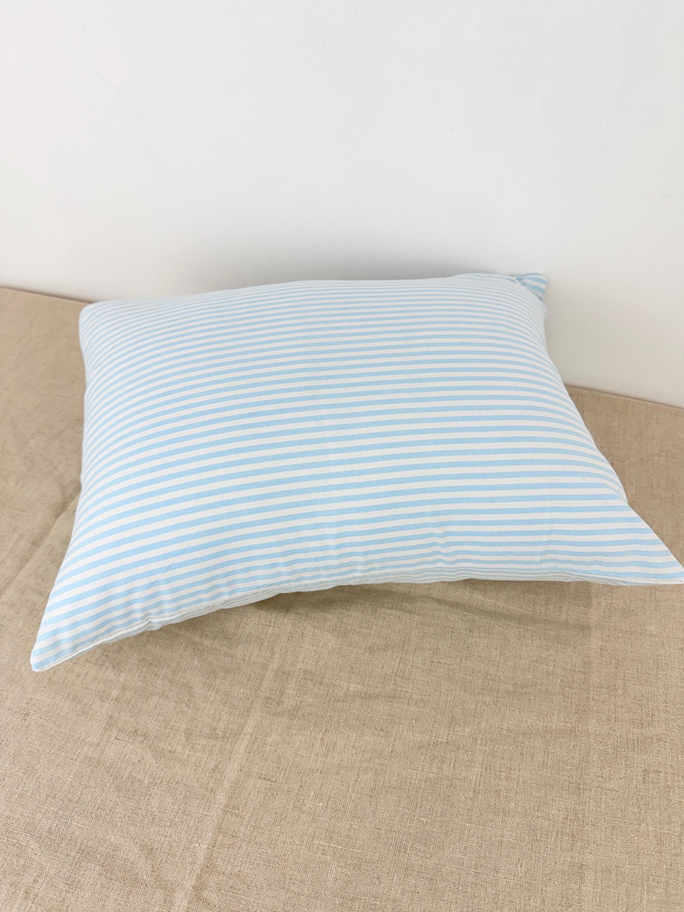 Blue & White Striped Cotton Pillow Cover — Minimal Coastal Accent Cushion