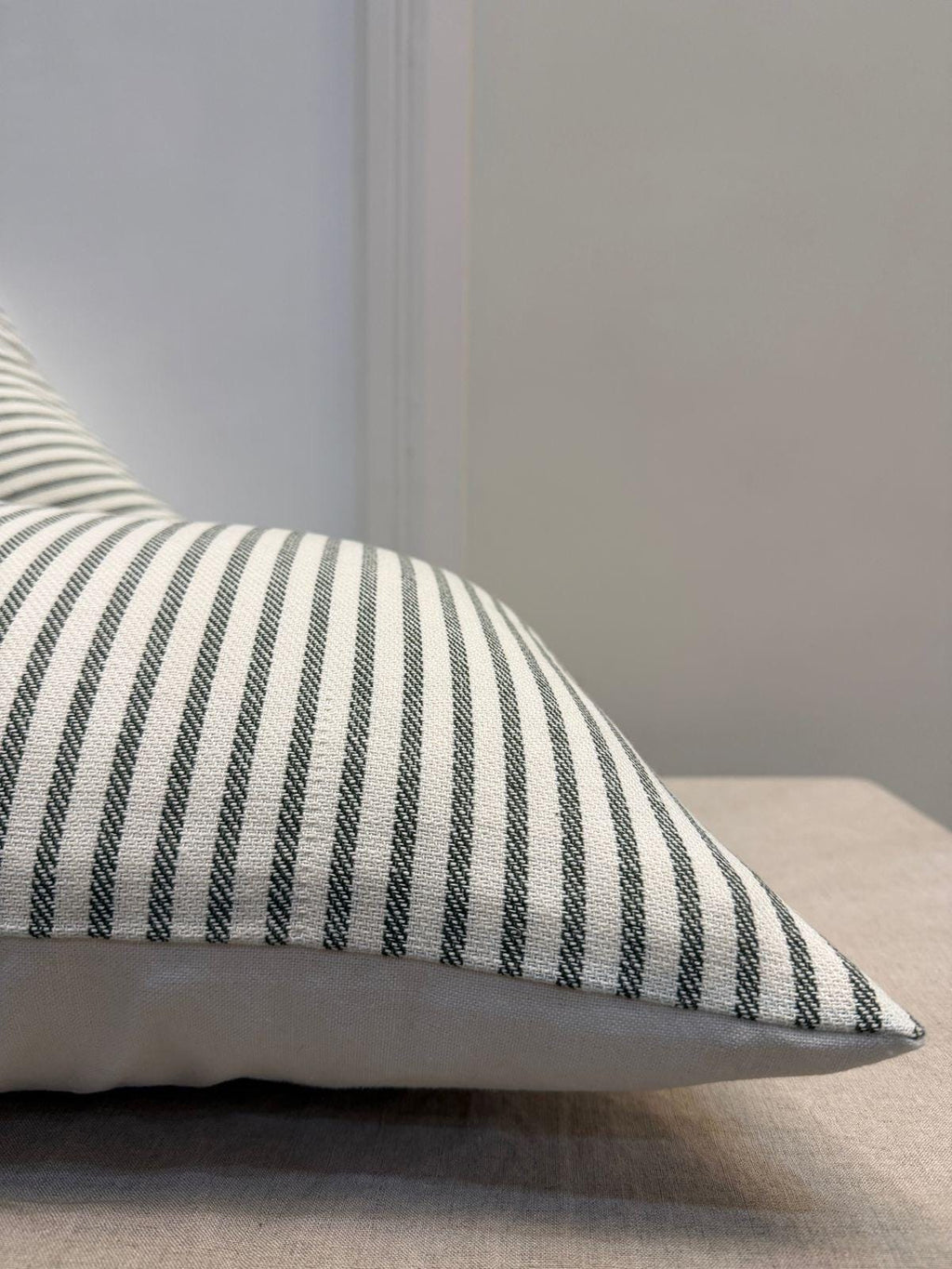 Green Stripe Lumbar Pillow Cover — Farmhouse Cotton Accent Cushion, Minimal Neutral Decorative Pillow