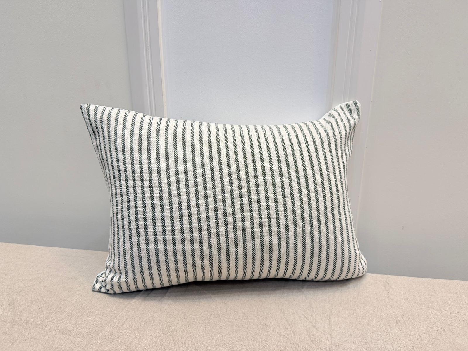 Green Stripe Lumbar Pillow Cover — Farmhouse Cotton Accent Cushion, Minimal Neutral Decorative Pillow