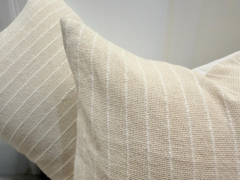 Handmade Ivory Cotton Throw Pillow Cover – Woven Stripe, Minimalist Style