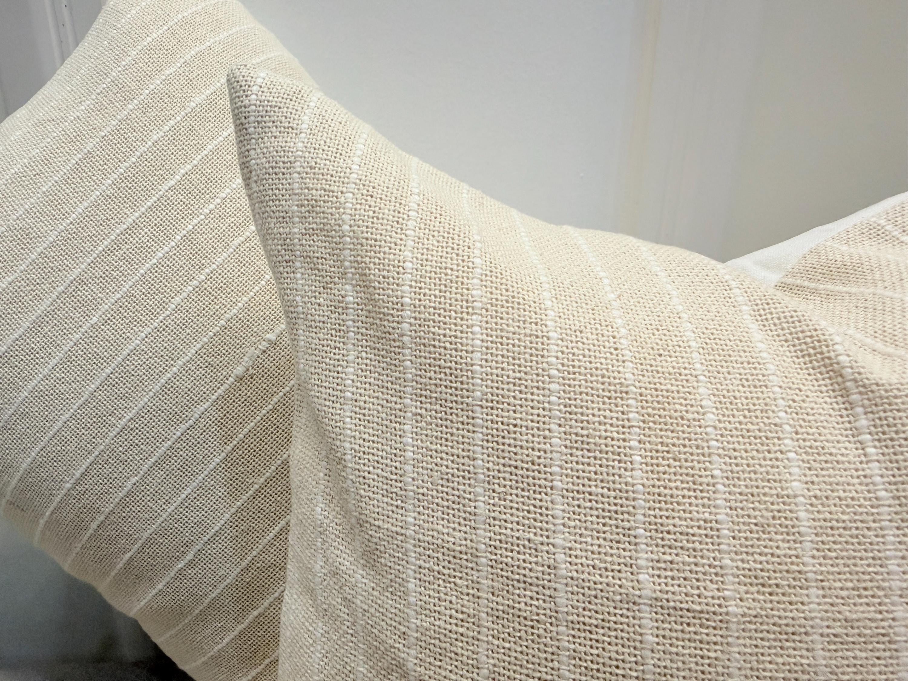 Handmade Ivory Cotton Throw Pillow Cover – Woven Stripe, Minimalist Style
