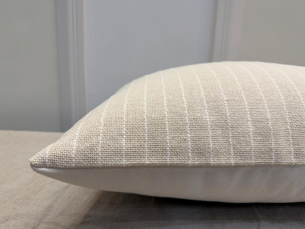 Handmade Ivory Cotton Throw Pillow Cover – Woven Stripe, Minimalist Style